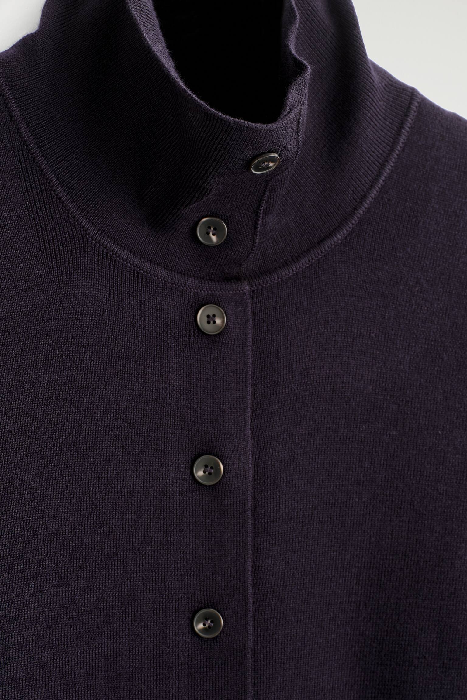 MERINO WOOL FUNNEL-NECK CARDIGAN - NAVY/BEIGE MÉLANGE - 6