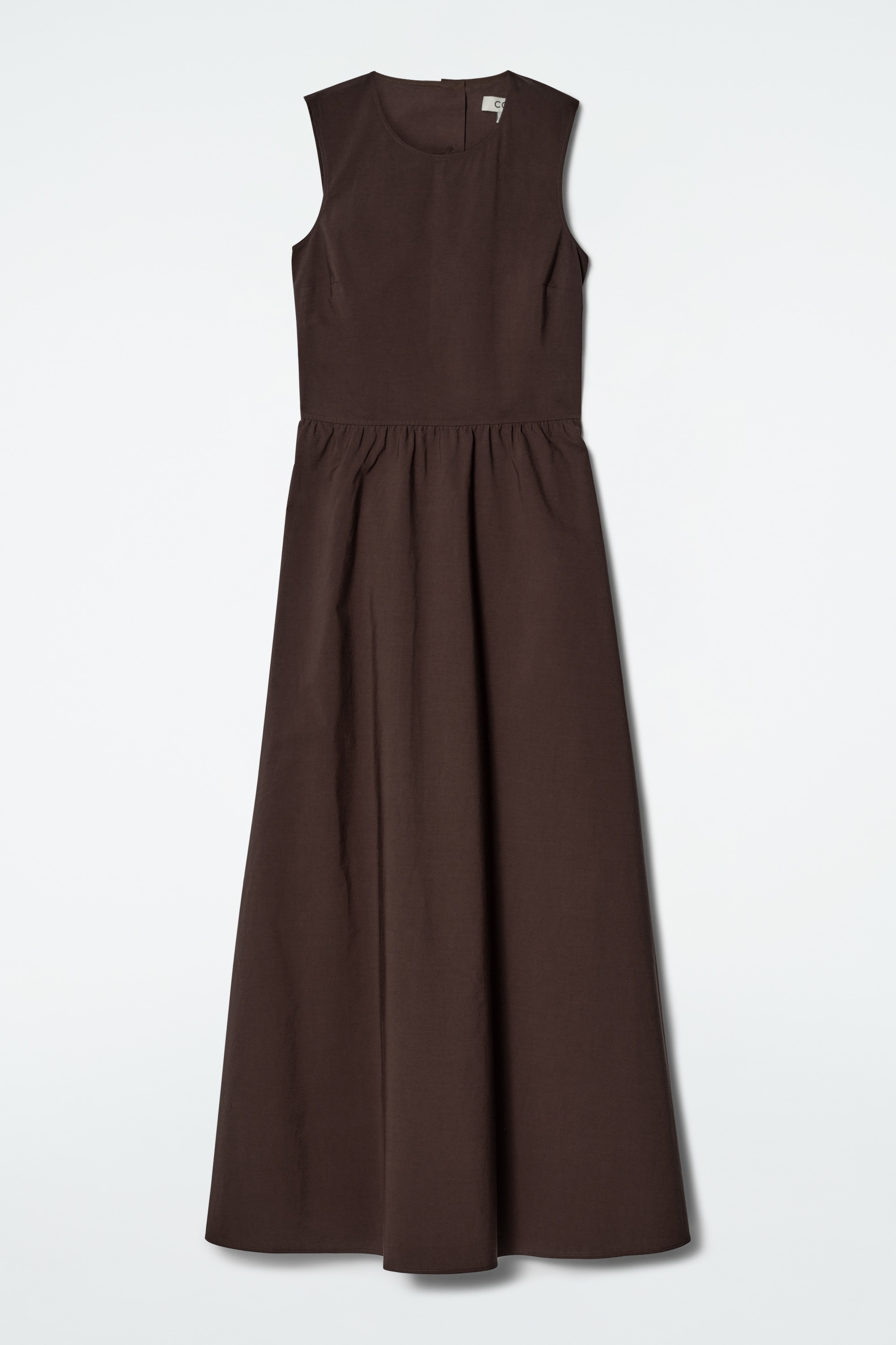 OPEN-BACK COTTON MAXI DRESS - DARK BROWN/BUTTERMILK/GREEN