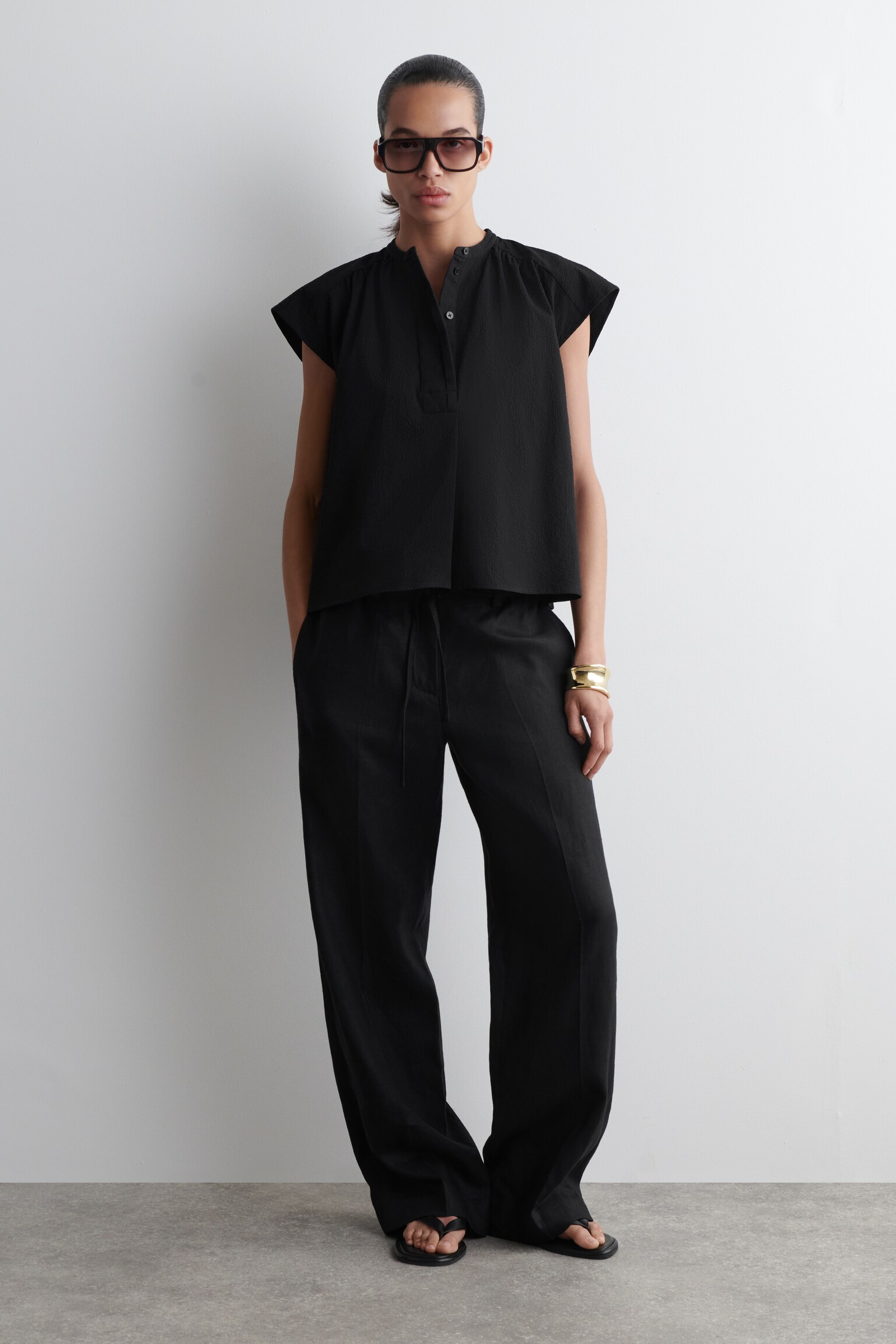 BLOUSE FRONCÉE COL OFFICIER - NOIR - 6