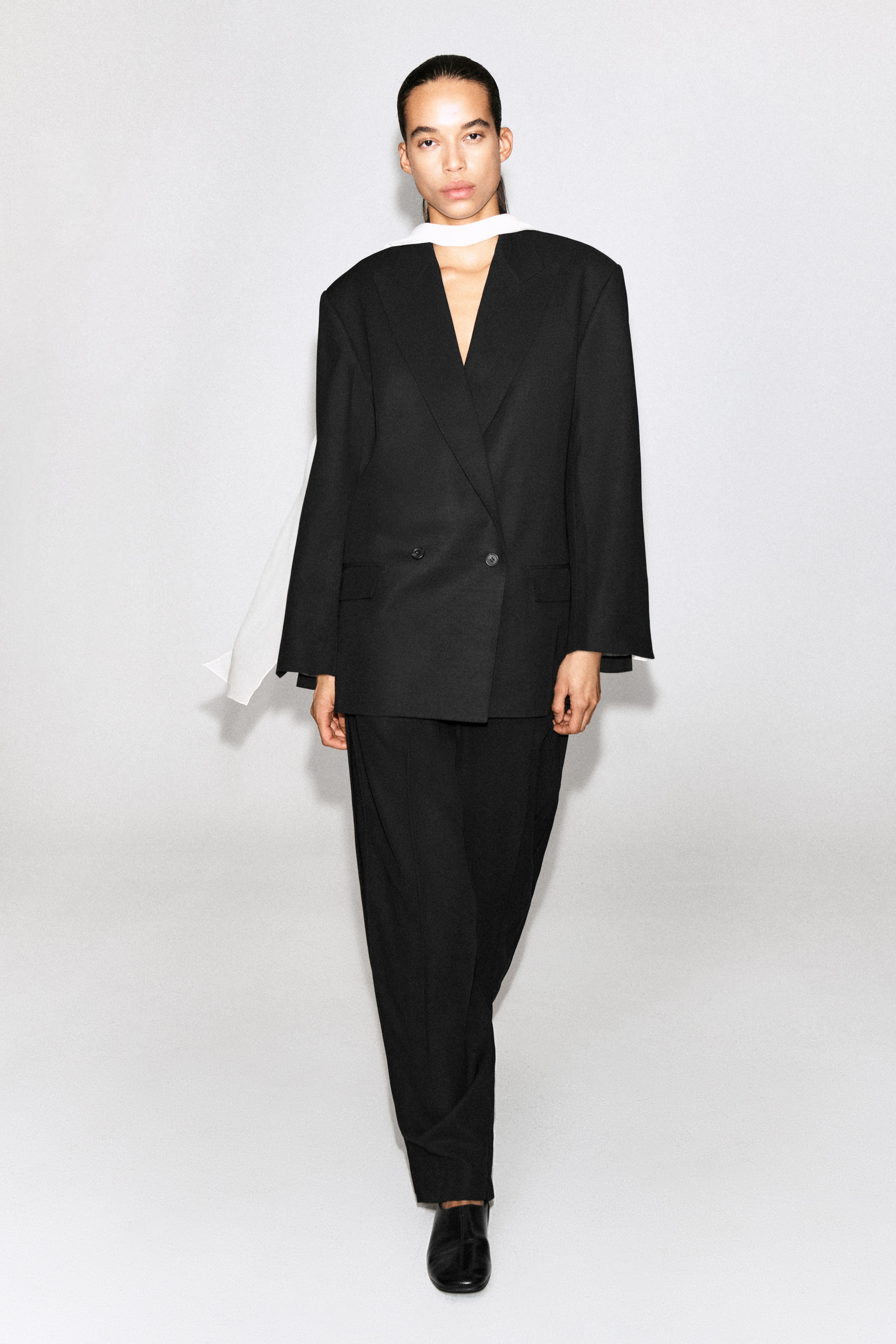 Blazer de abotoamento duplo com forro contrastante - PRETO
