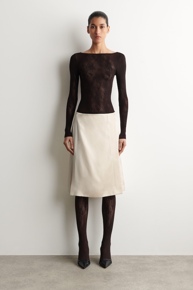 FLORAL-JACQUARD LACE TIGHTS — BROWN