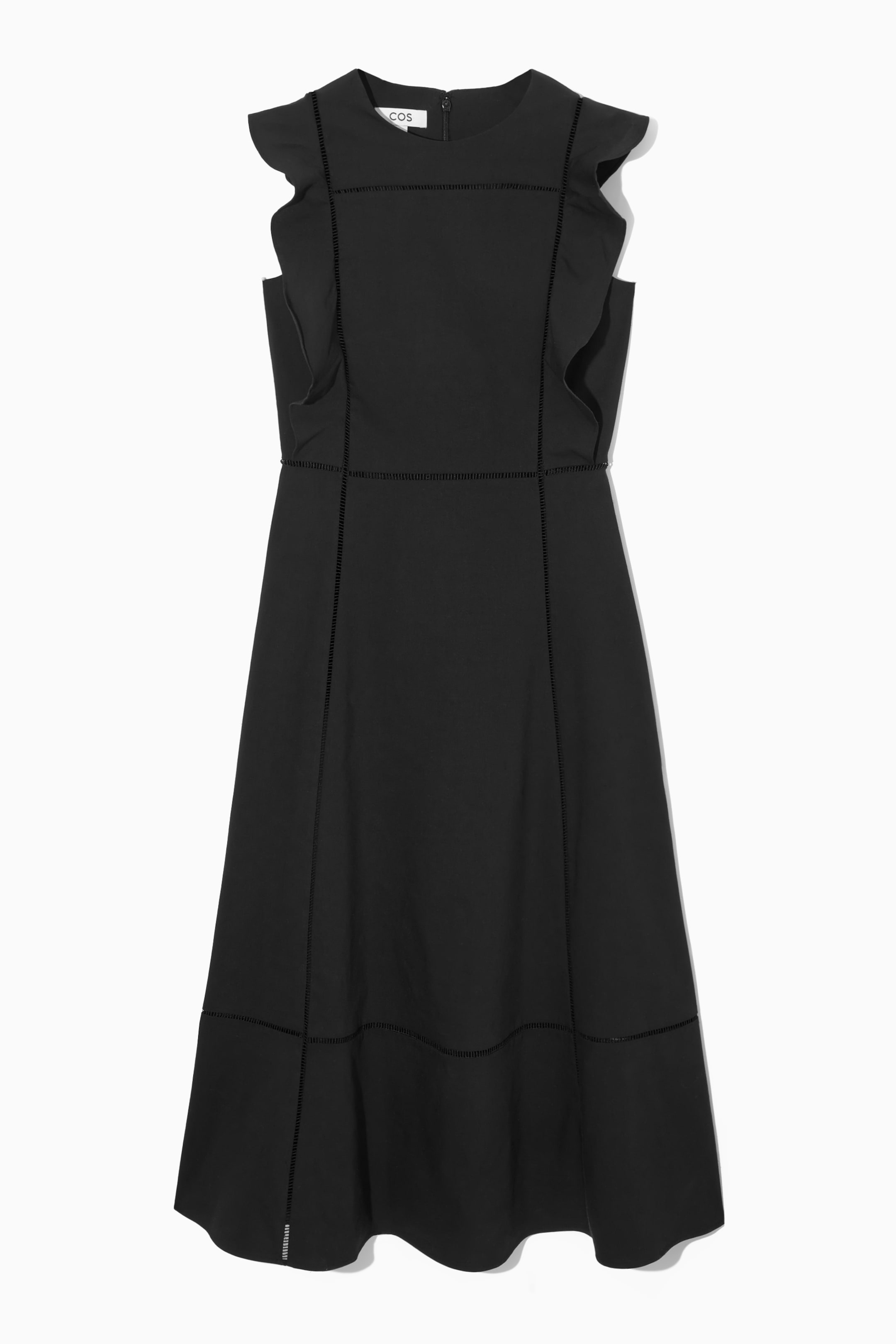 View larger image: RUFFLED LINEN-BLEND MIDI DRESS - BLACK - Ladies | H&M GB 1