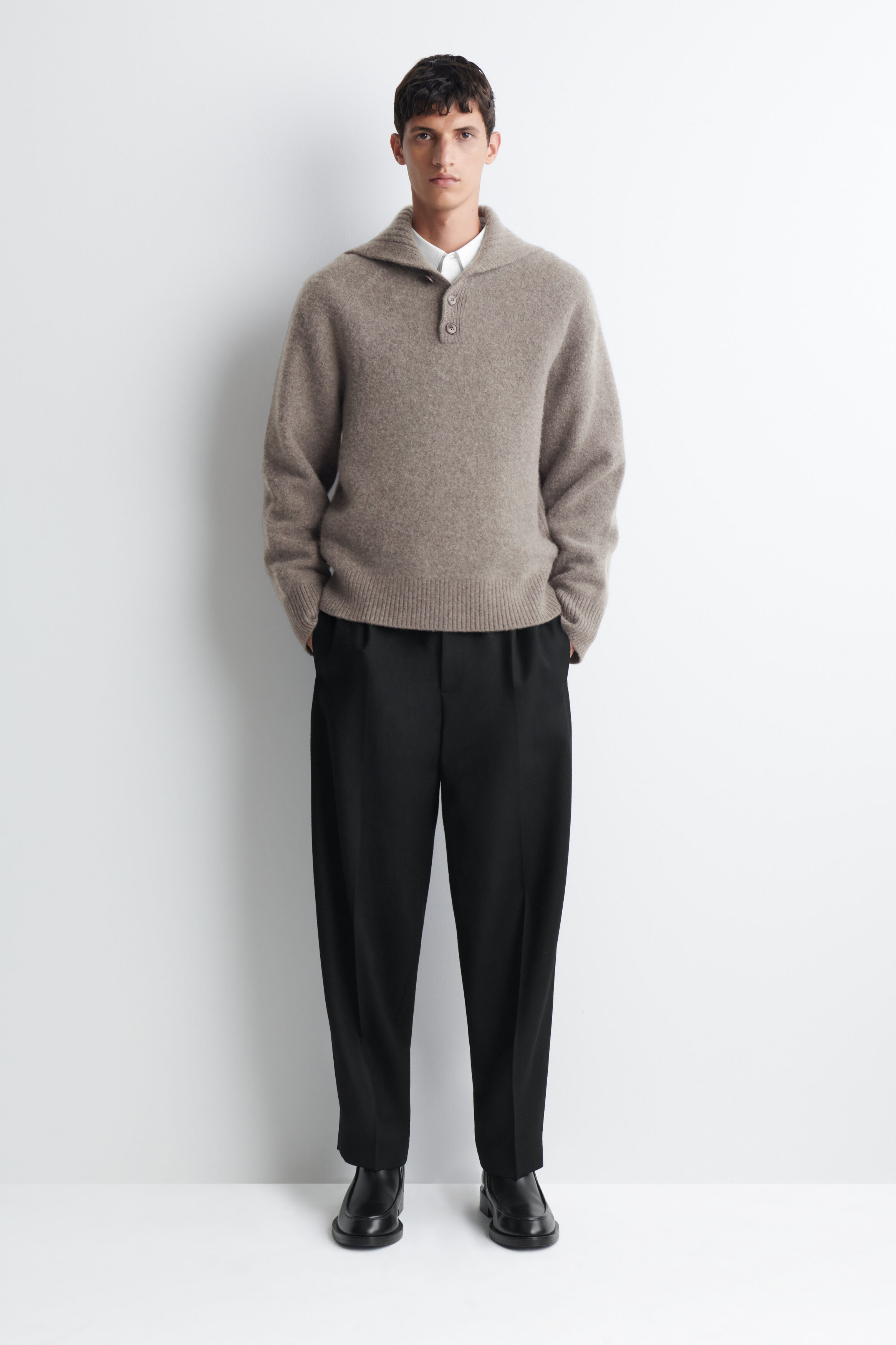 BUTTONED CASHMERE MOCK-NECK SWEATER - MOCHA | COS US