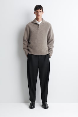 BUTTONED PURE CASHMERE MOCK-NECK SWEATER — MOCHA 2