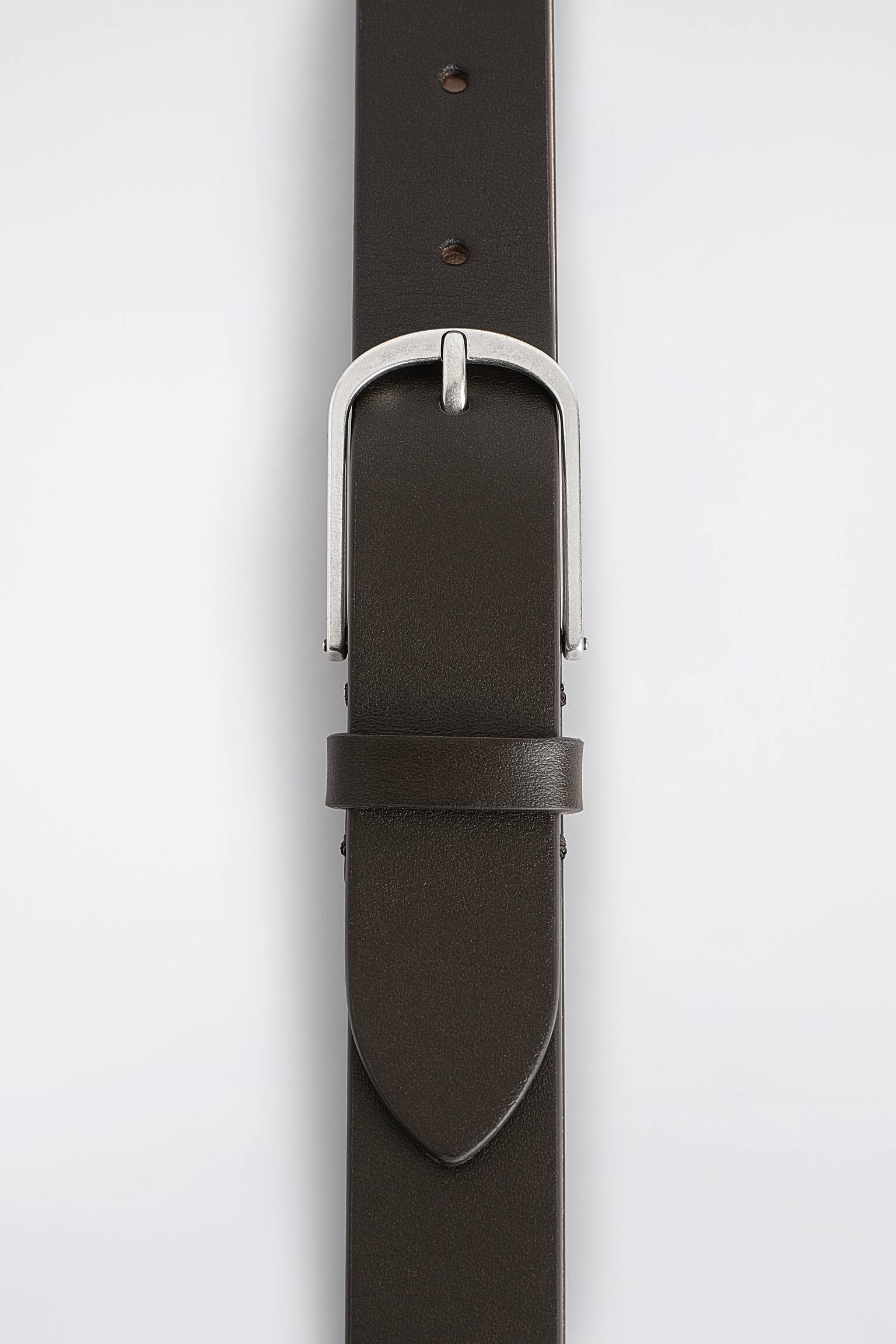 Кожен колан със заоблена тока - ТЪМНО КАФЯВО/BLACK - 3