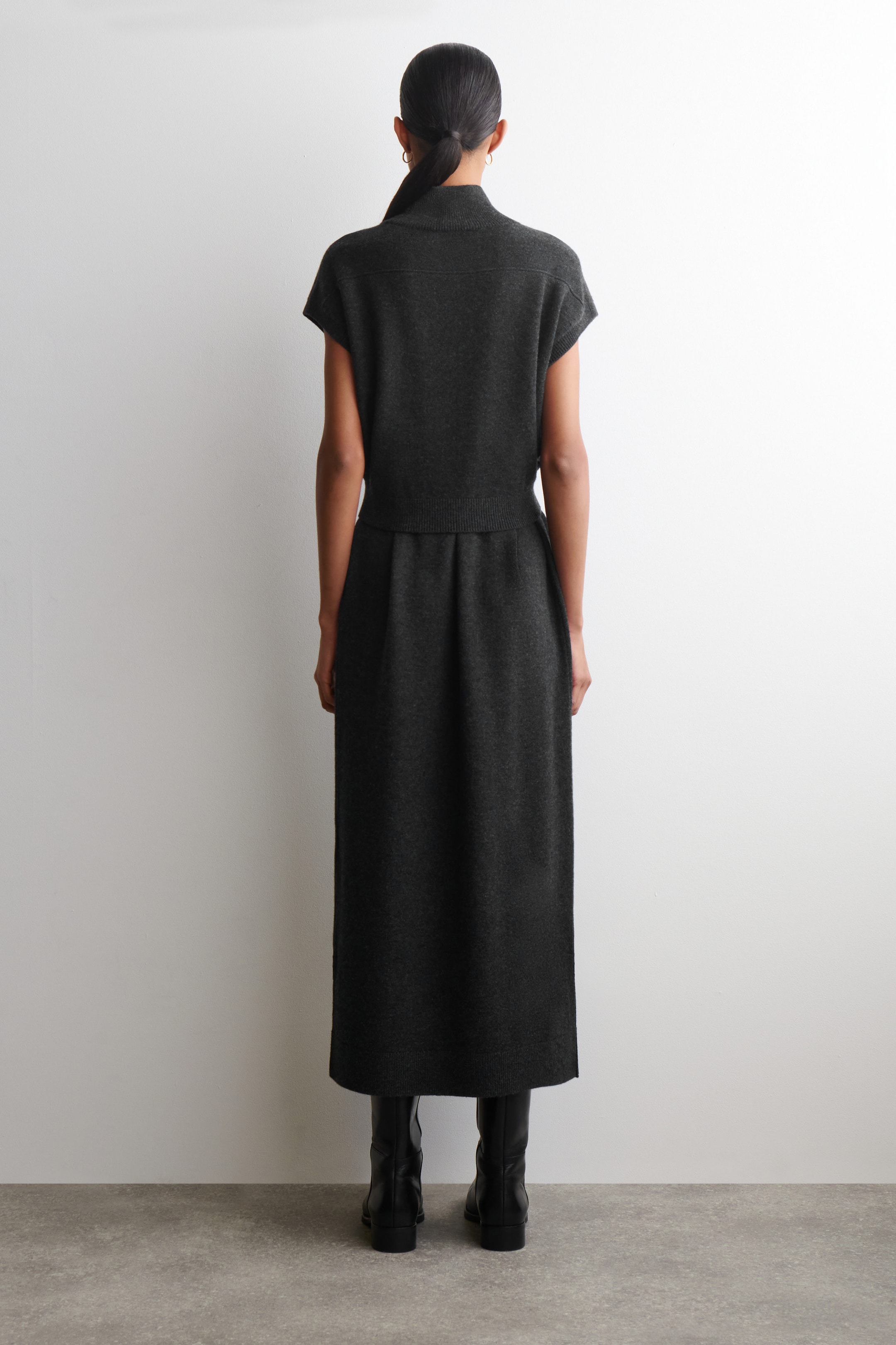 BELT-DETAIL MERINO WOOL FUNNEL-NECK DRESS