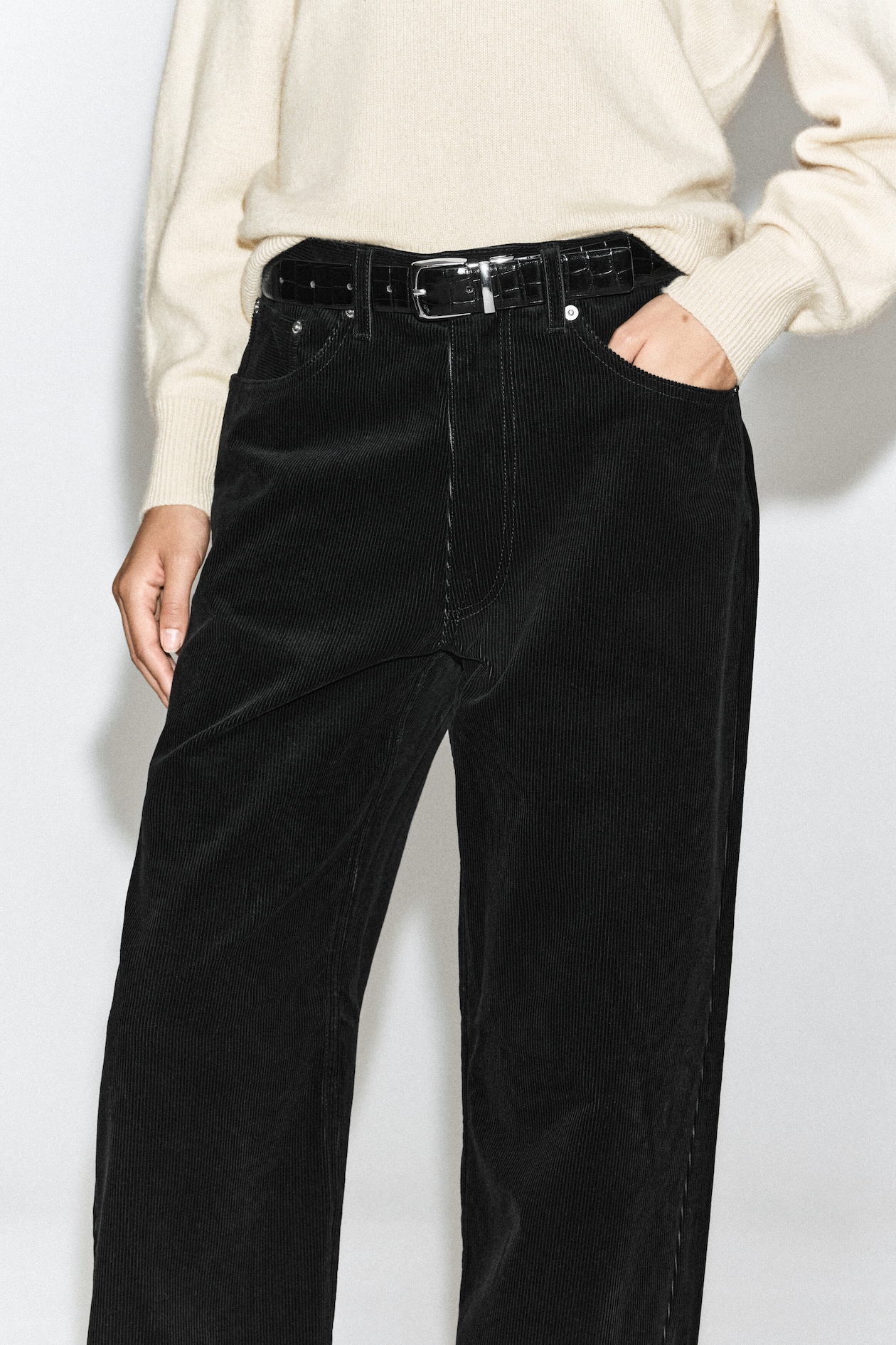 FACADE CORDUROY STRAIGHT-LEG JEANS — BLACK