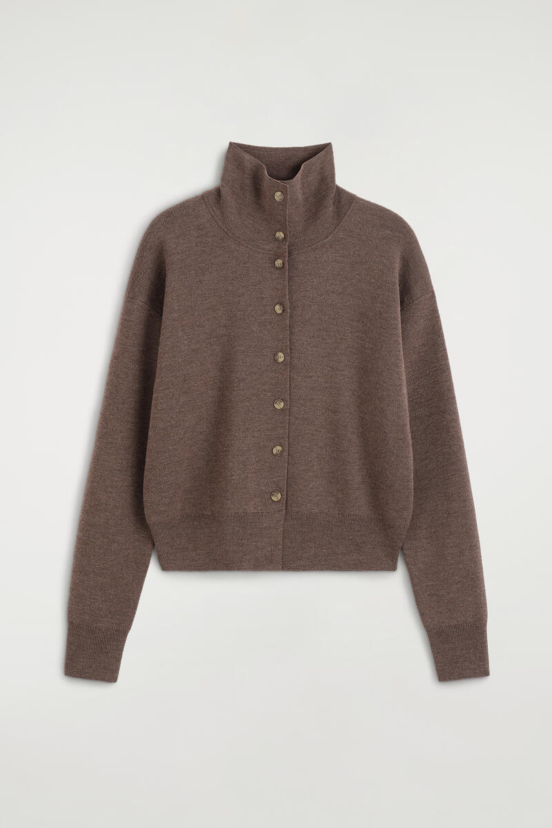 Merino Wool Funnel-Neck Cardigan