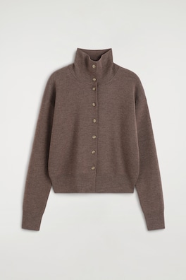 MERINO WOOL MOCK-NECK CARDIGAN — BROWN MÉLANGE 8