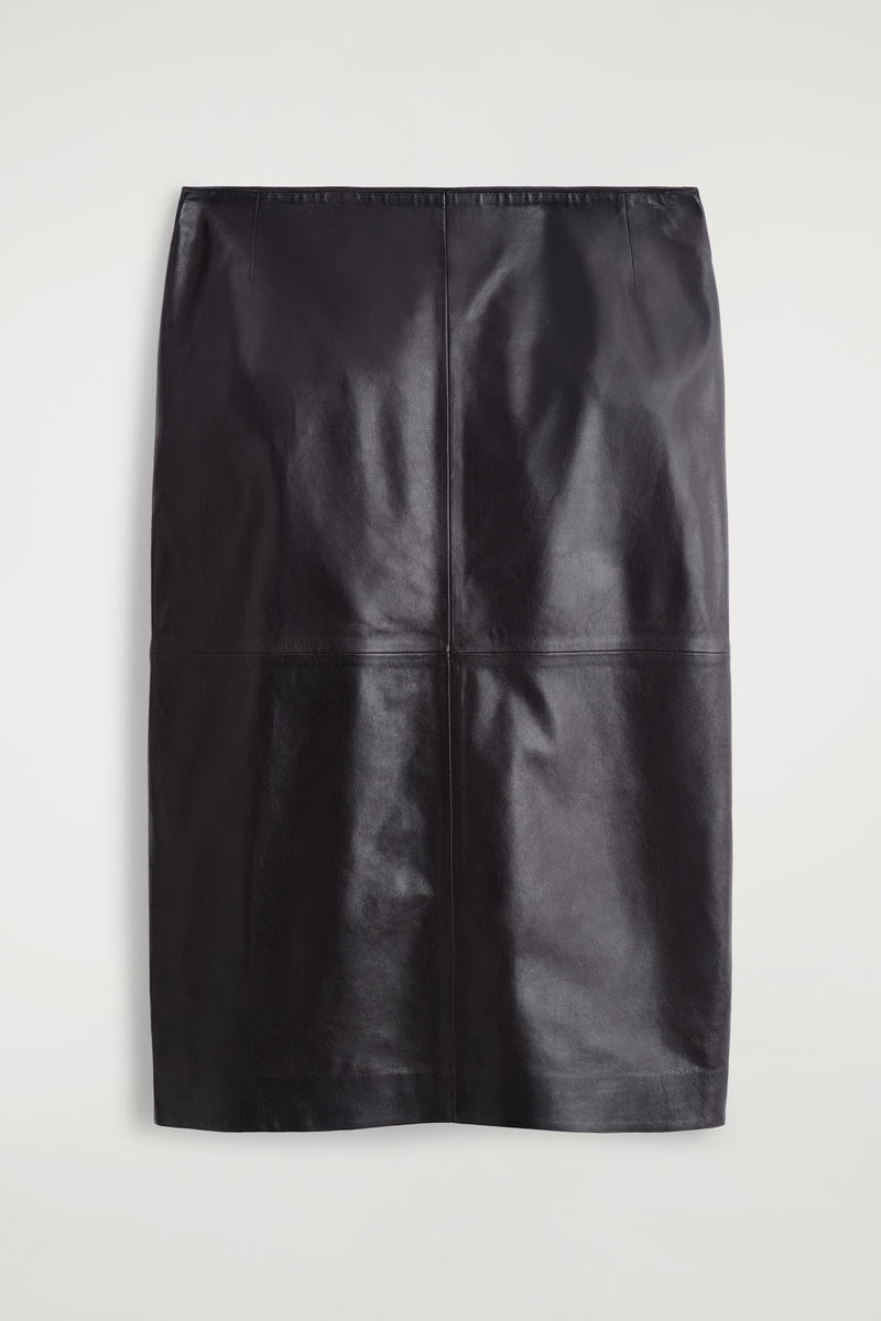 Cos Leather Pencil Skirt In Brown