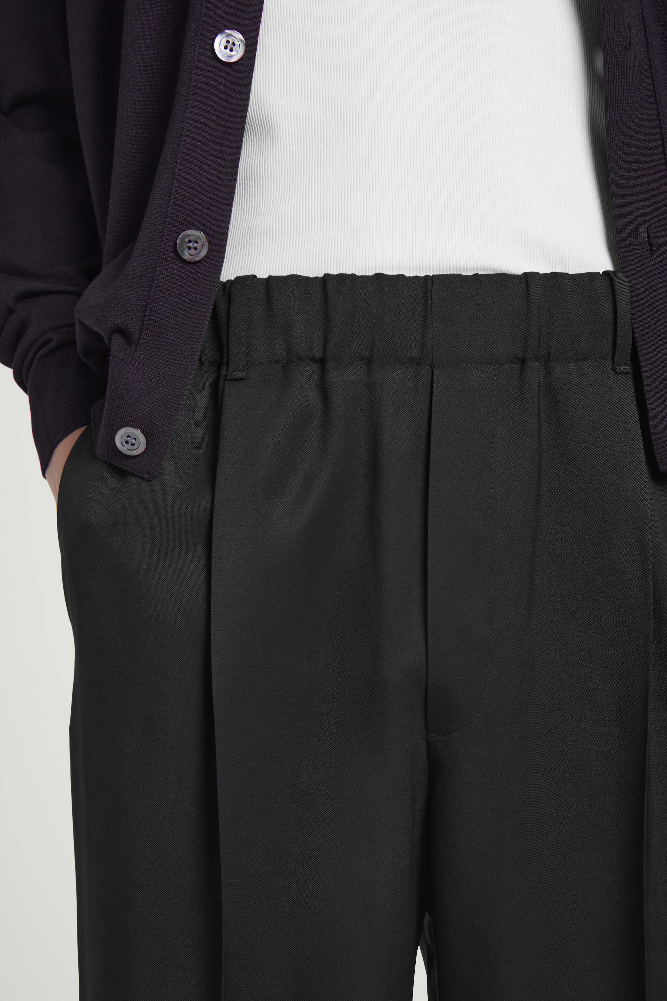 ELASTICATED WOOLTWILL TROUSERS
