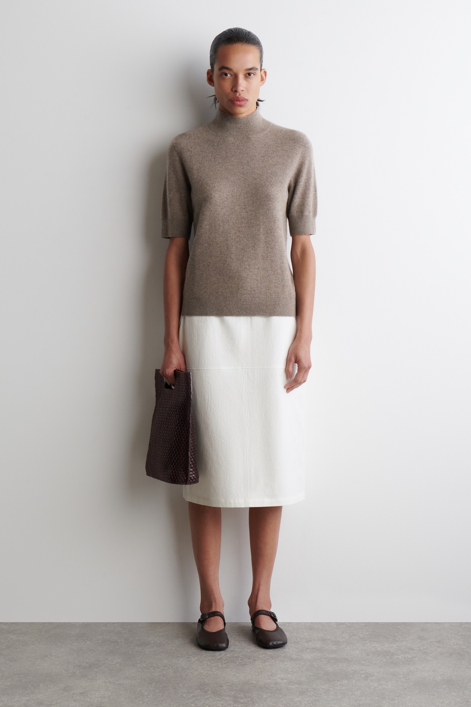 COTTON PENCIL SKIRT - BIANCO/GRIGIO