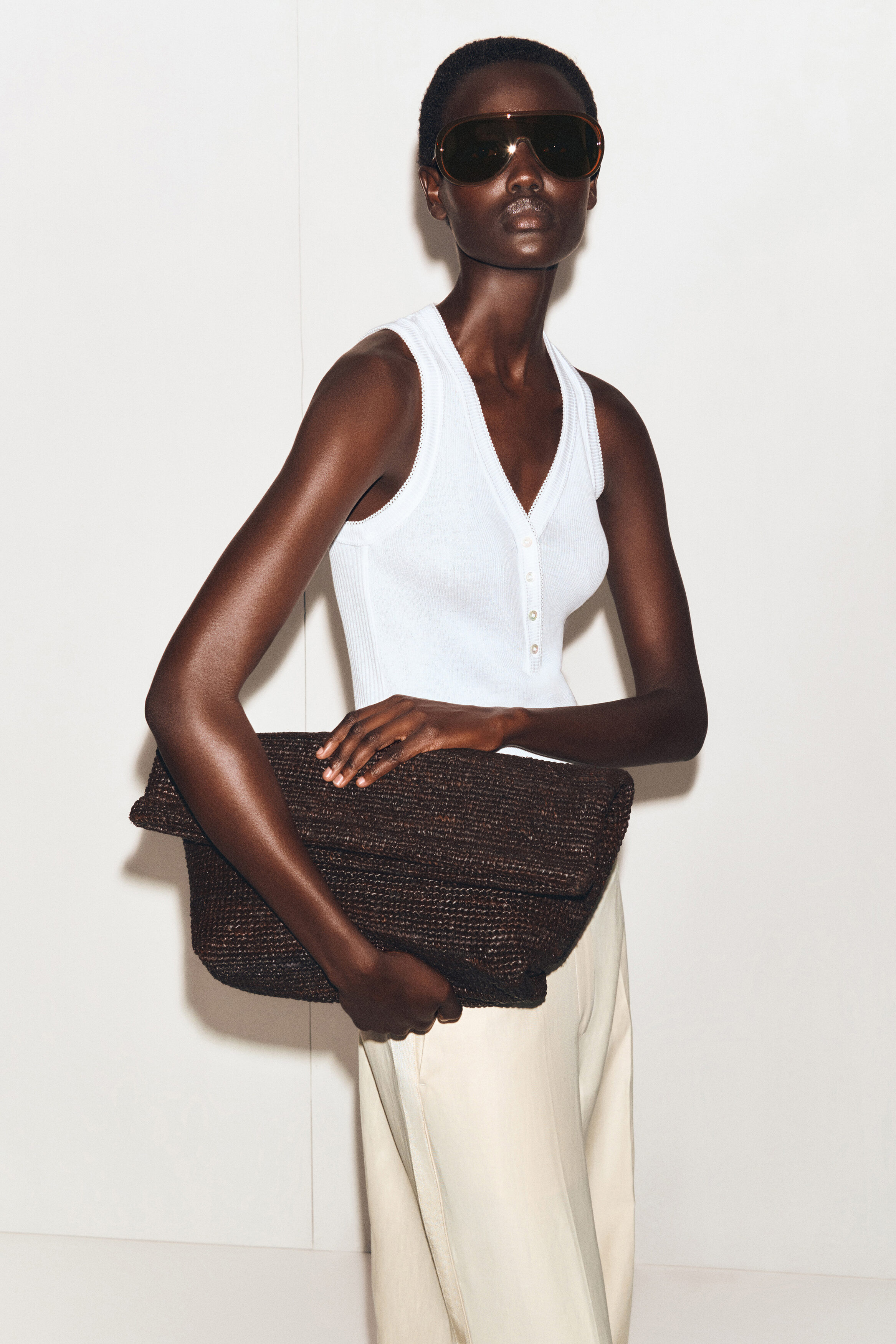 RIBBED-KNIT HENLEY TANK TOP - OFF-WHITE | COS IE