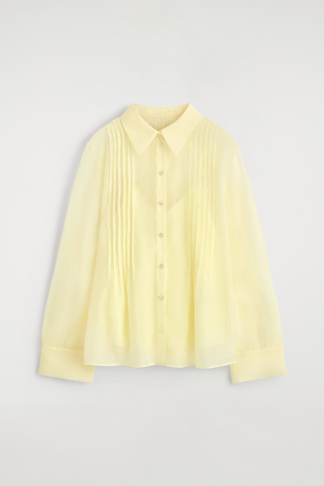 SHEER PINTUCKED SHIRT — YELLOW