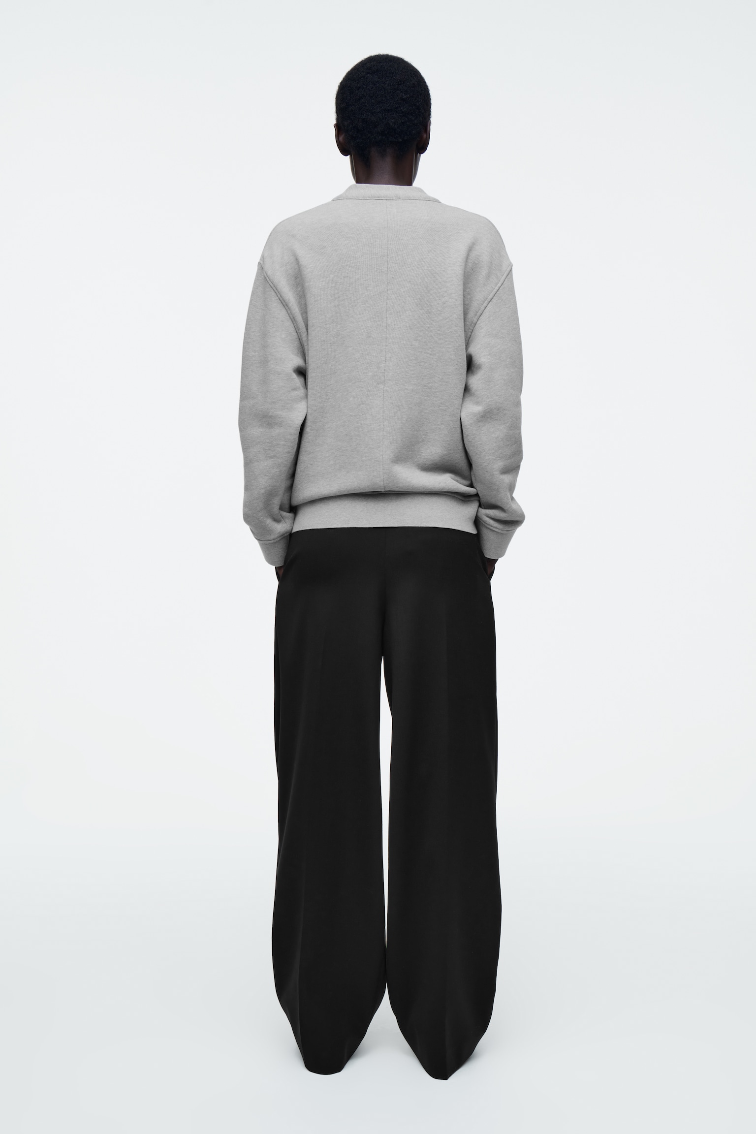 DOUBLE-FACED JERSEY V-NECK CARDIGAN - GREY MÉLANGE - 4