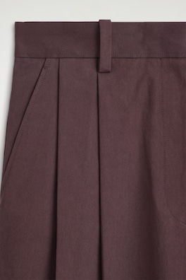 COTTON CROPPED BARREL-LEG PANTS — BROWN 6