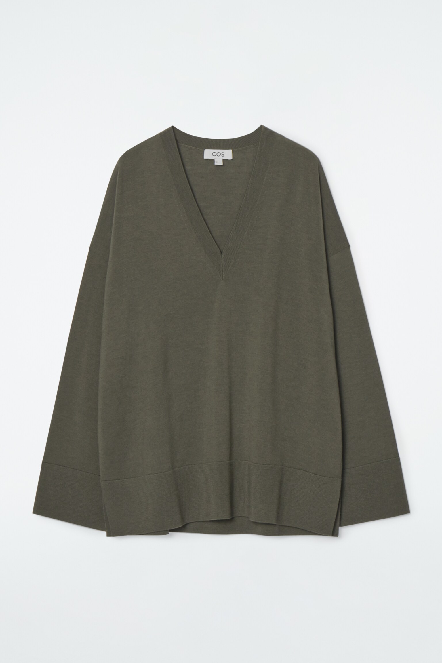 V-NECK MERINO WOOL JUMPER - DARK KHAKI
