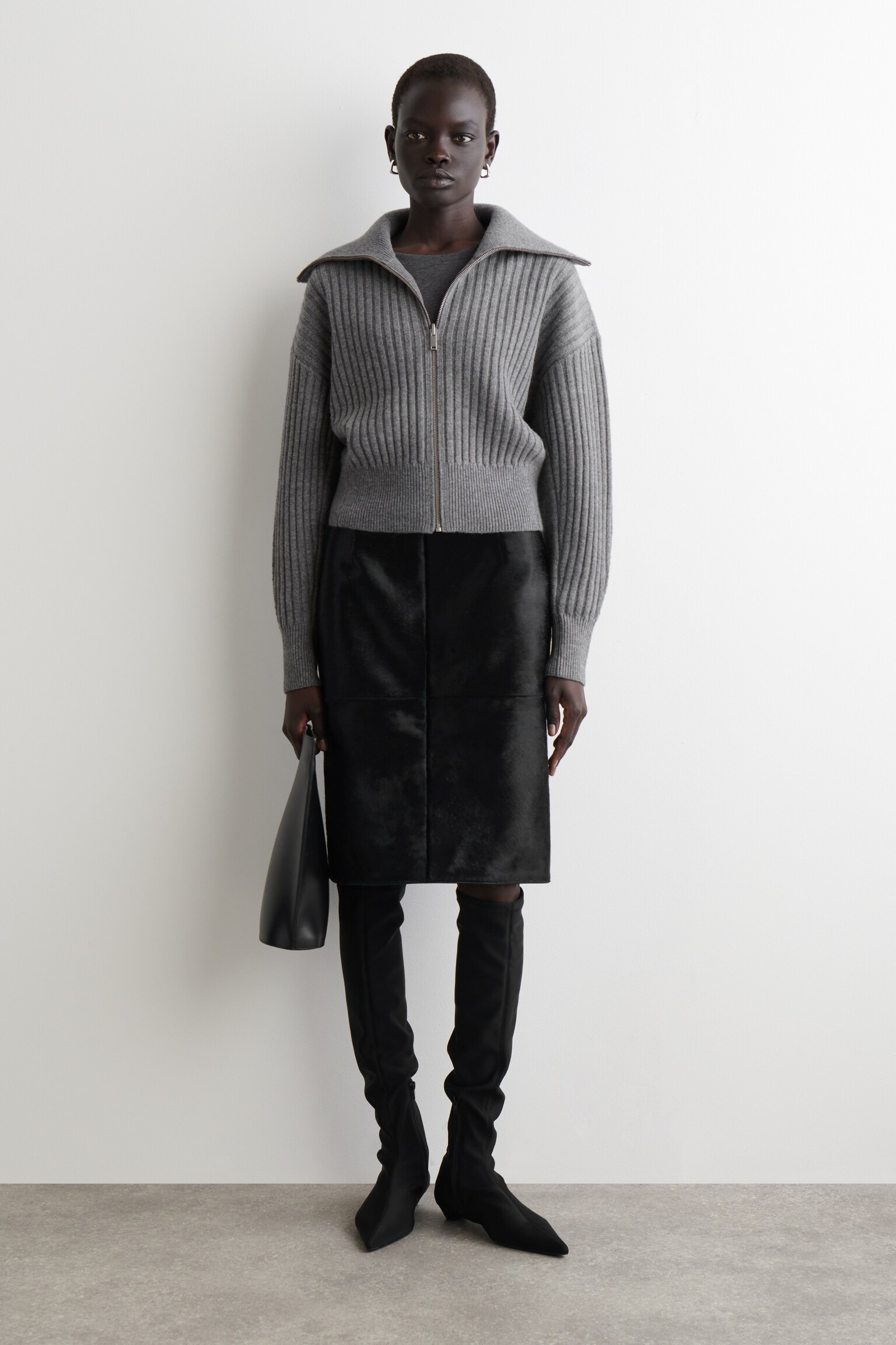 ז'קט מצמר מרינו עם ריב - אפור מעורבב - 3