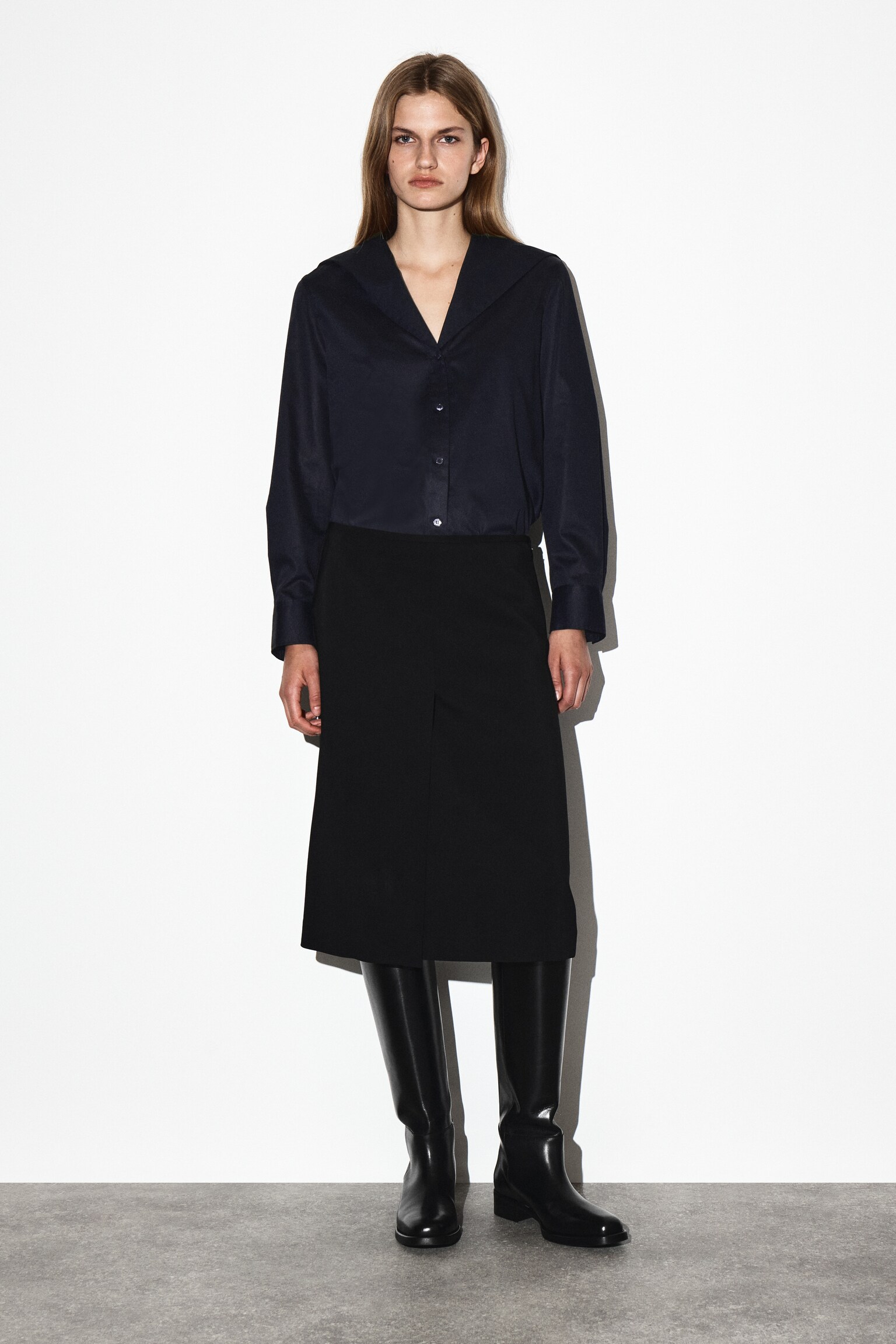 CHEMISE À COL MARIN EN COTON - BLEU MARINE - 3