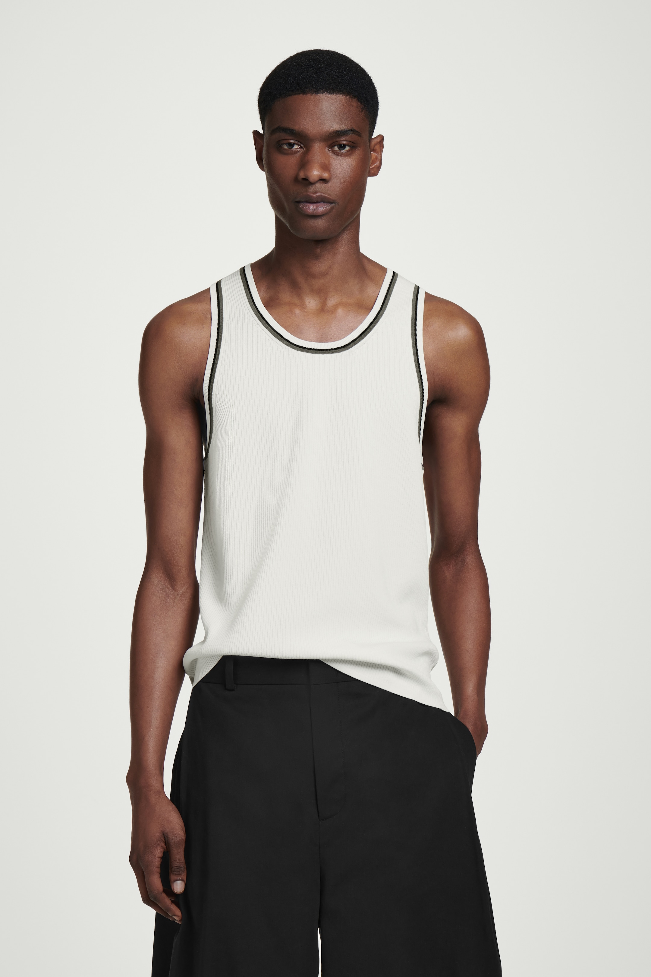 Ingrandisci l'immagine: CONTRAST-TRIM RIBBED TANK TOP - WHITE - UOMO | H&M CH 1