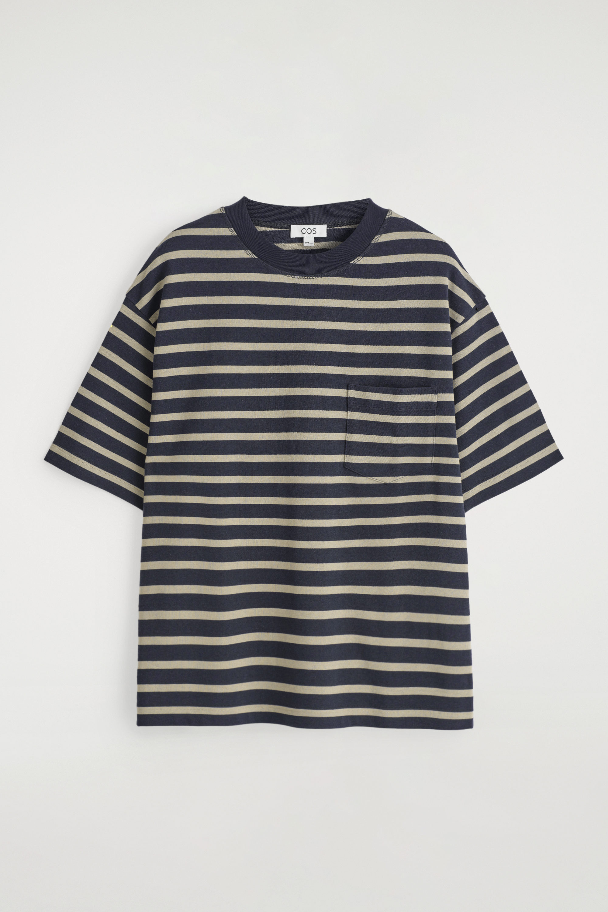 ★LAUL★OVER FIT VERTICAL STRIPE SHIRTS_NAVY OVERSIZED HEAVYWEIGHT COTTON T-SHIRT - NAVY / STRIPED | COS