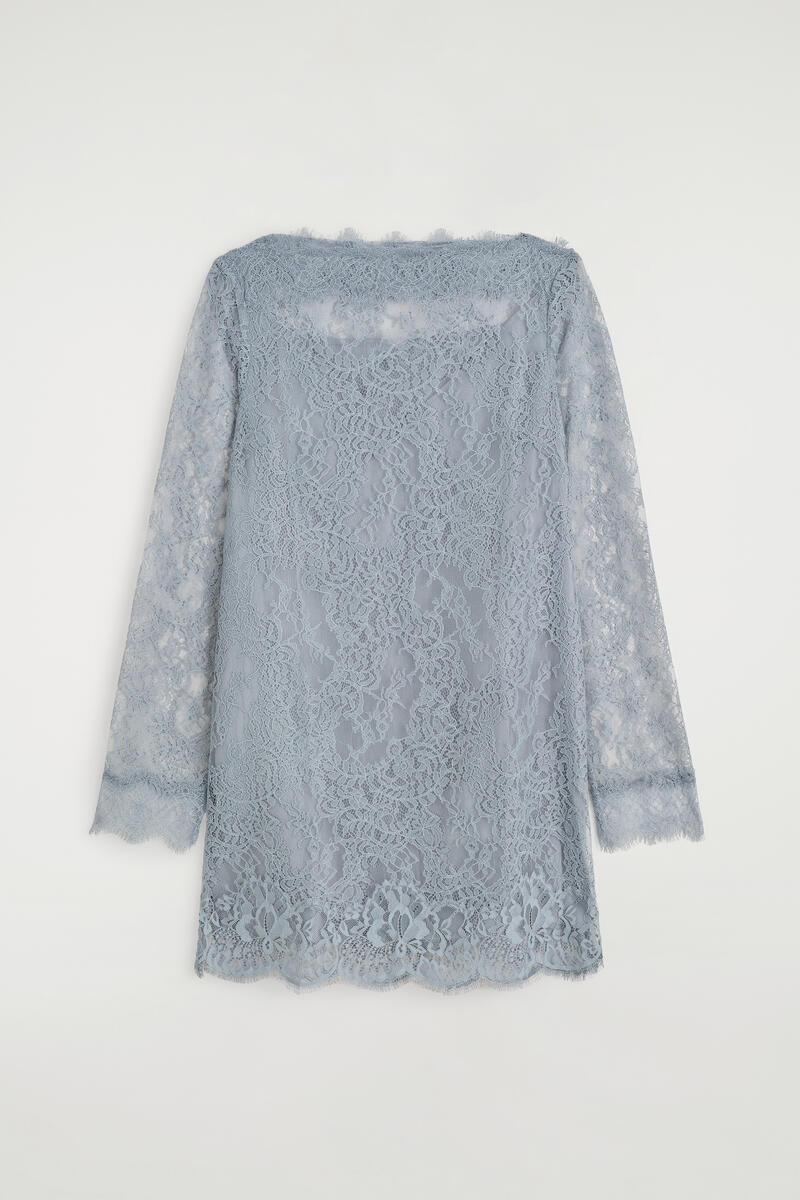 Boat-Neck Lace Mini Dress