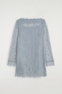 BOAT-NECK LACE MINI DRESS — LIGHT BLUE 7