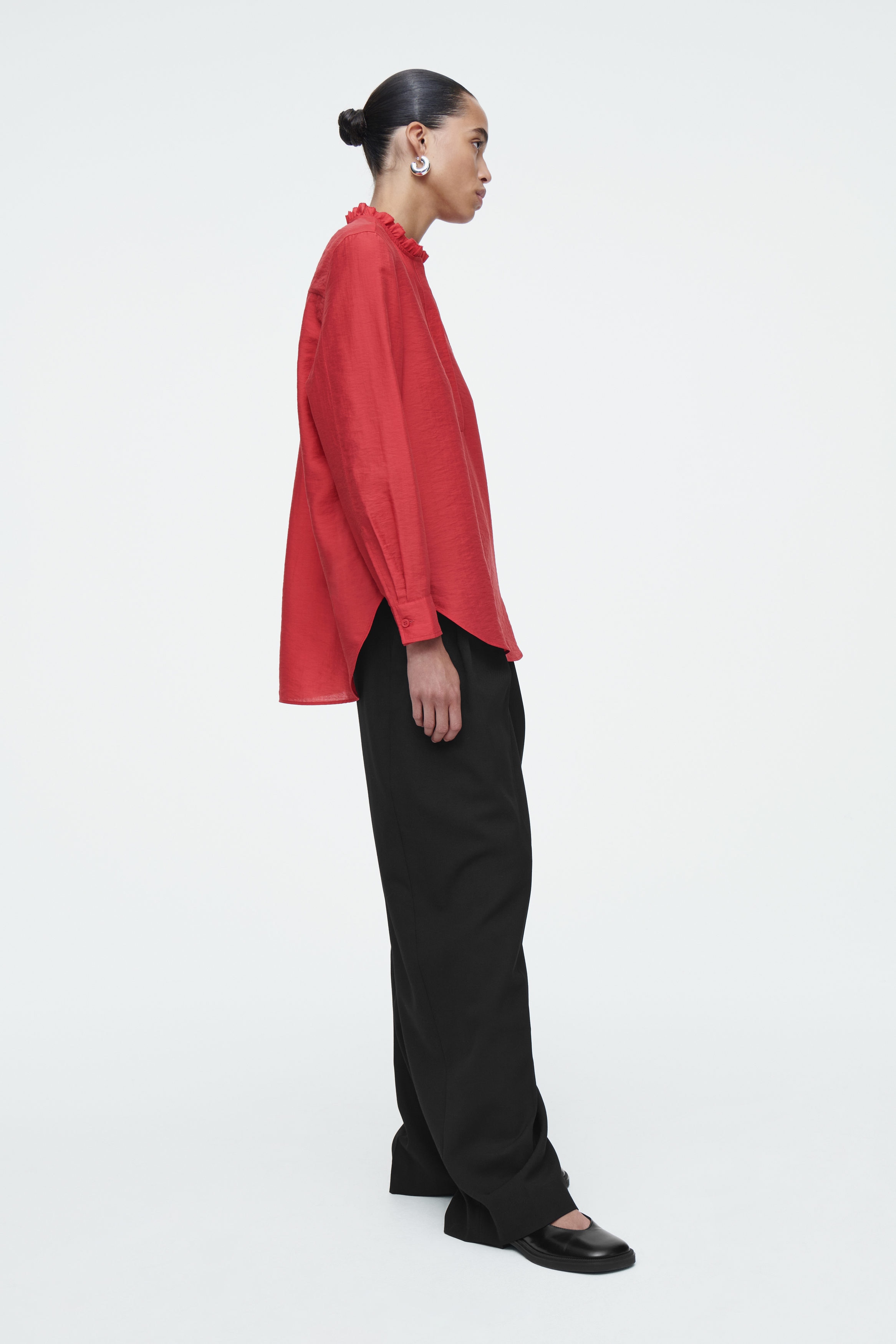 RUFFLE-COLLAR TEXTURED BLOUSE - RED | COS