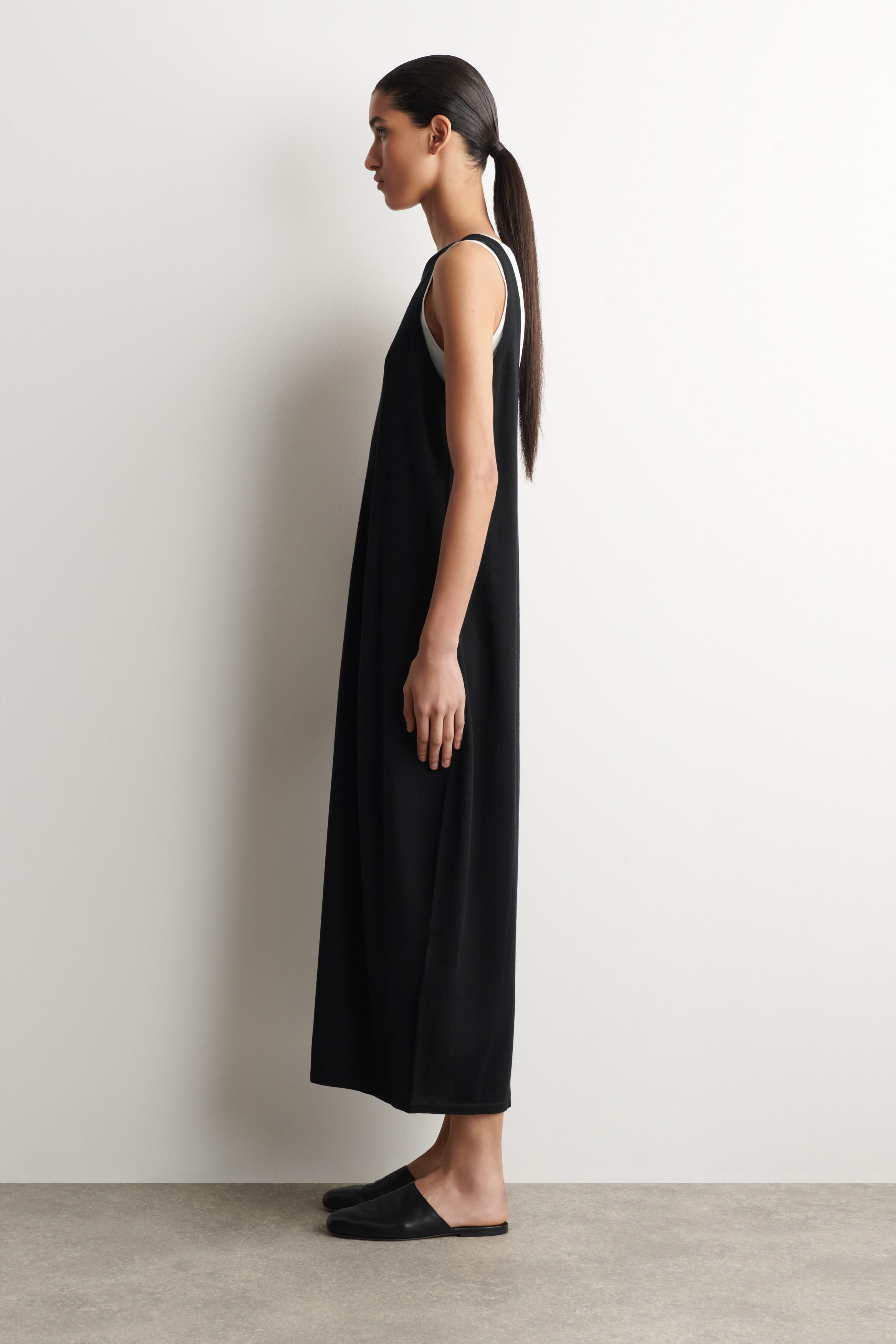 cos black maxi dress GATHERED V-NECK MAXI DRESS - WASHED BLACK