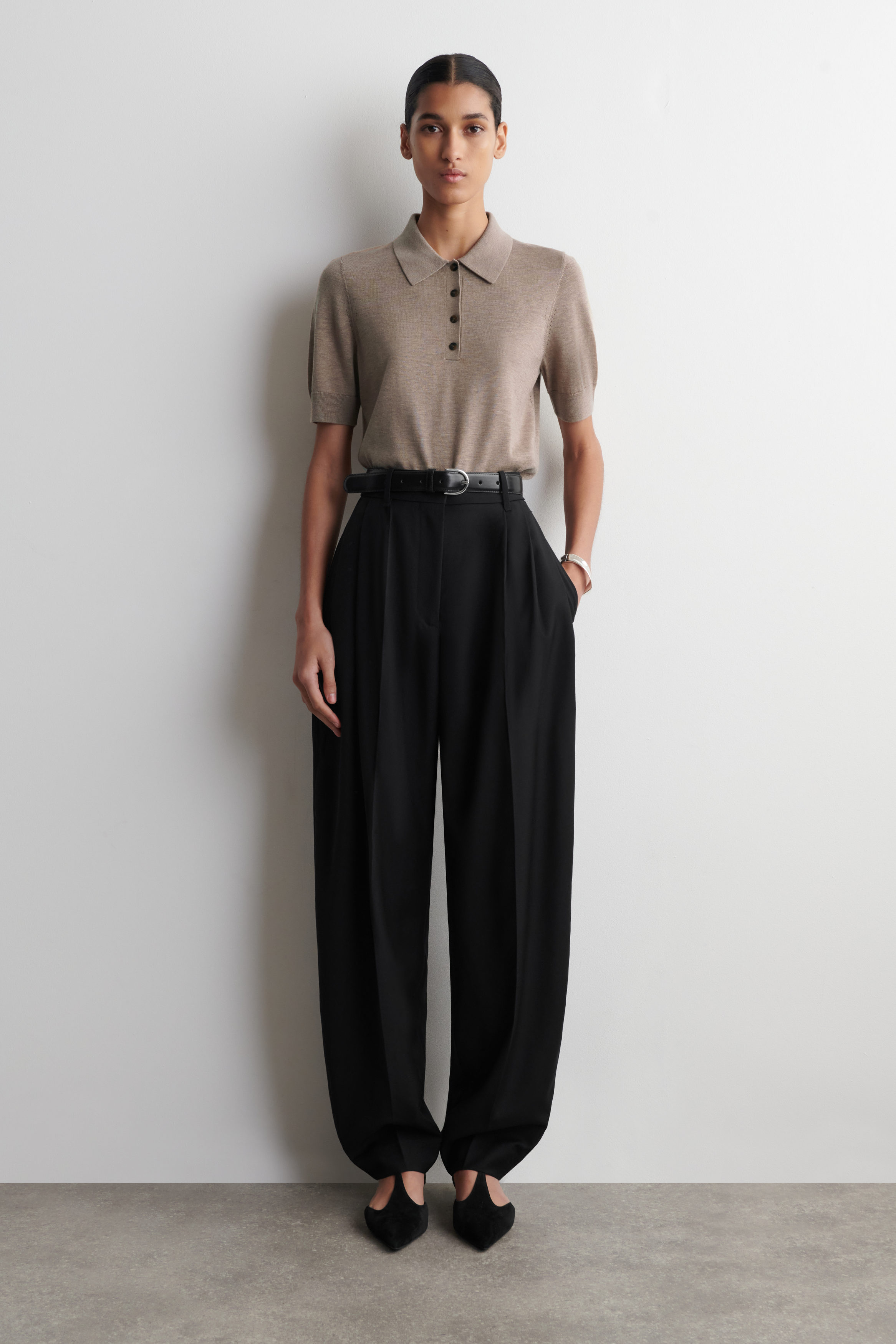 SHRUNKEN WOOL-BLEND POLO SHIRT - BEIGE MÉLANGE | COS US