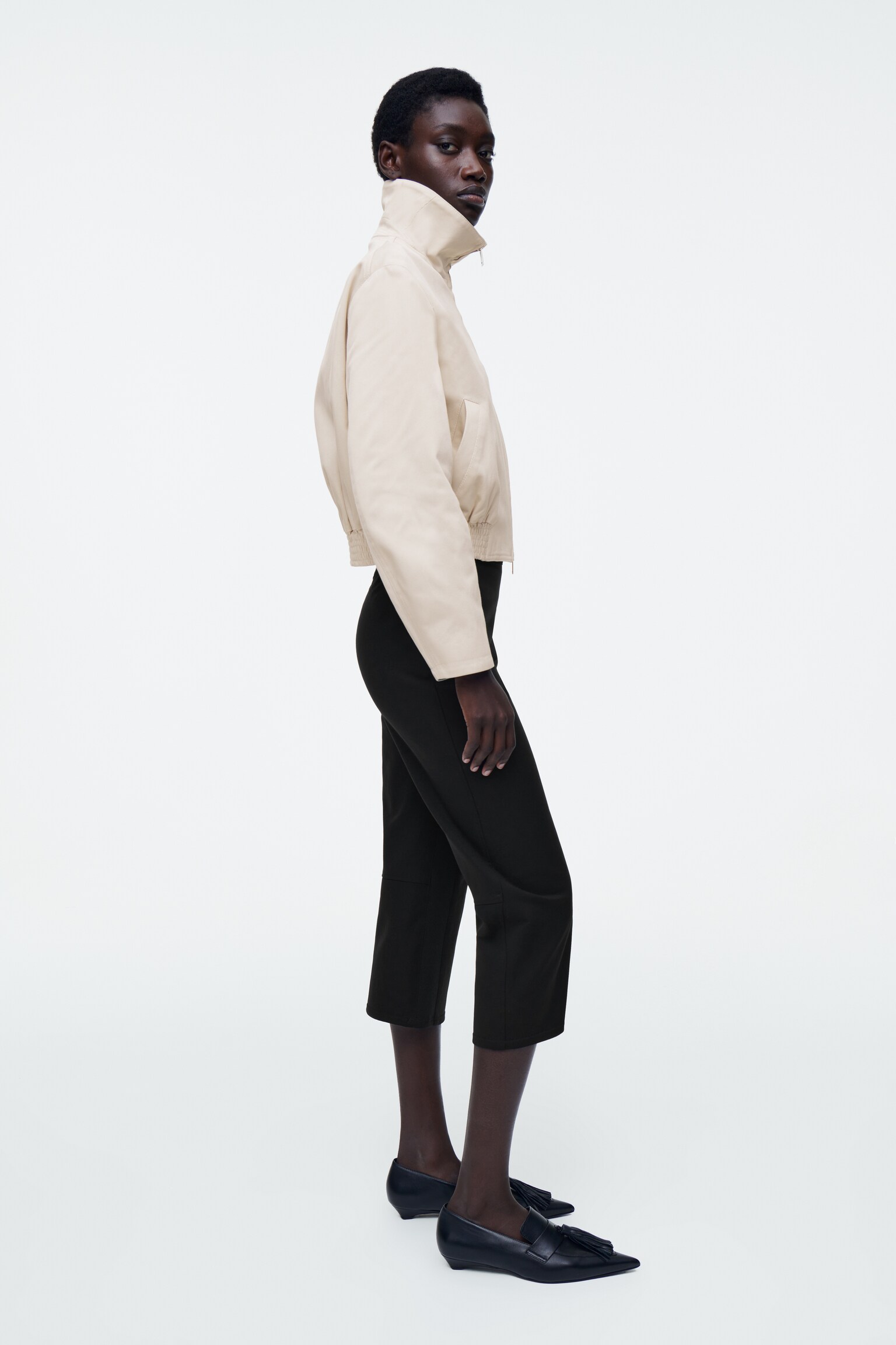 BLOUSON À COL CHEMINÉE - BEIGE CLAIR - 4