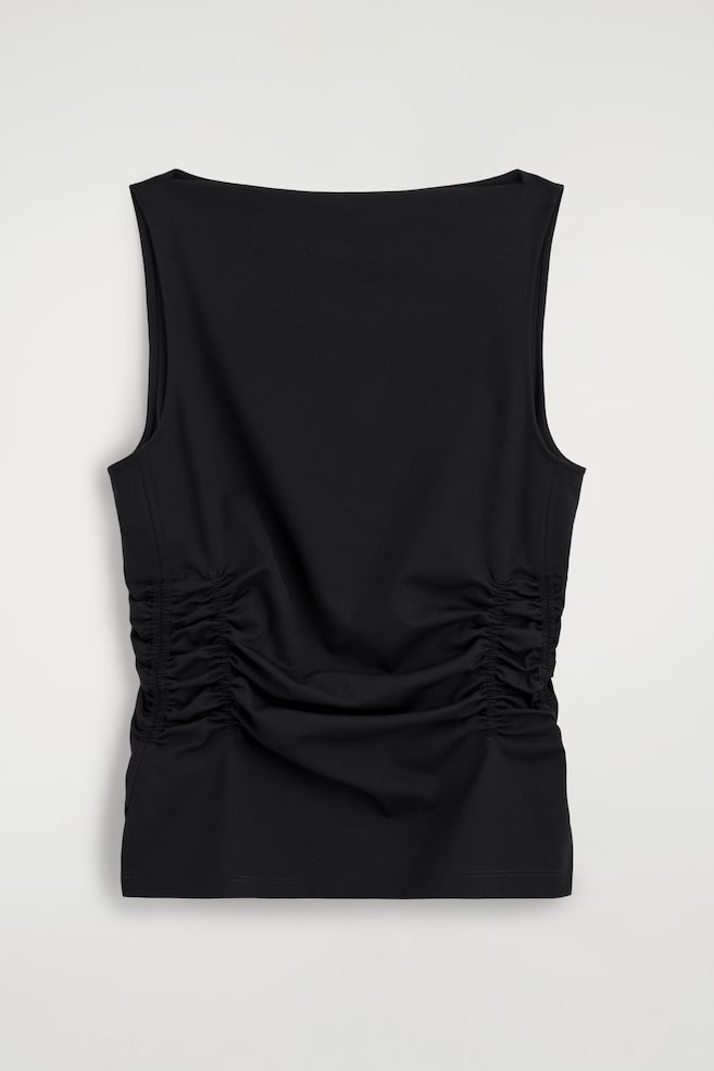 RUCHED-WAIST COTTON-JERSEY TANK TOP - BLACK/ORANGE - 1
