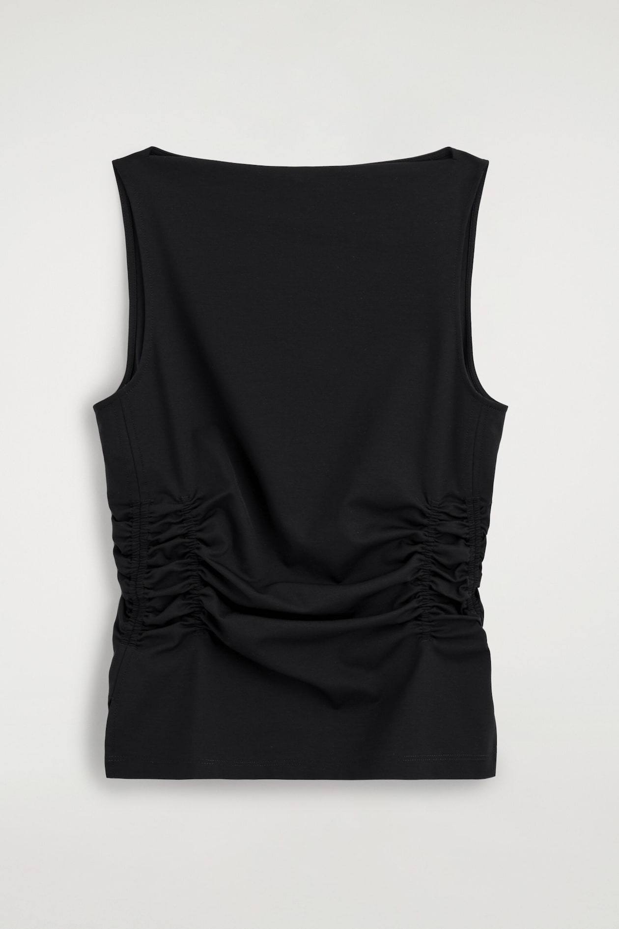 RUCHED-WAIST COTTON-JERSEY TANK TOP — BLACK