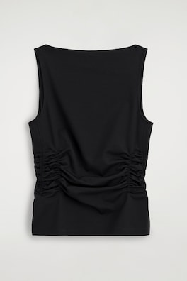 RUCHED-WAIST COTTON-JERSEY TANK TOP — BLACK 7