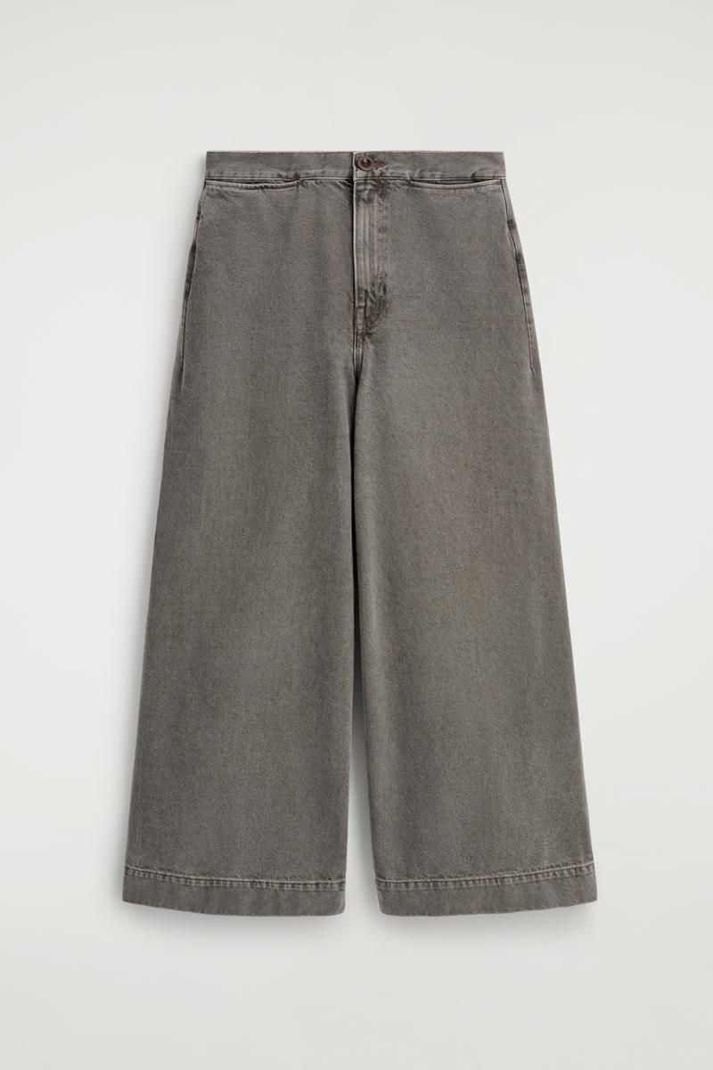 Cropped Wide-Leg Denim Trousers in Brown