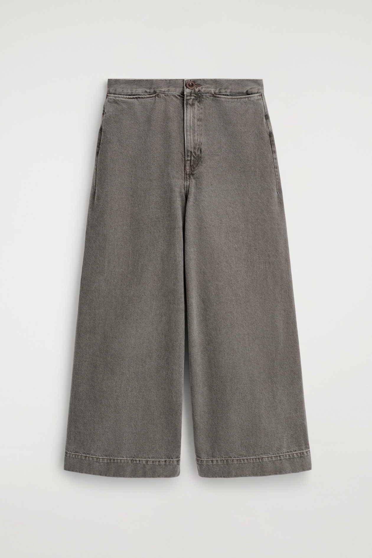 CROPPED WIDE-LEG DENIM PANTS — BROWN