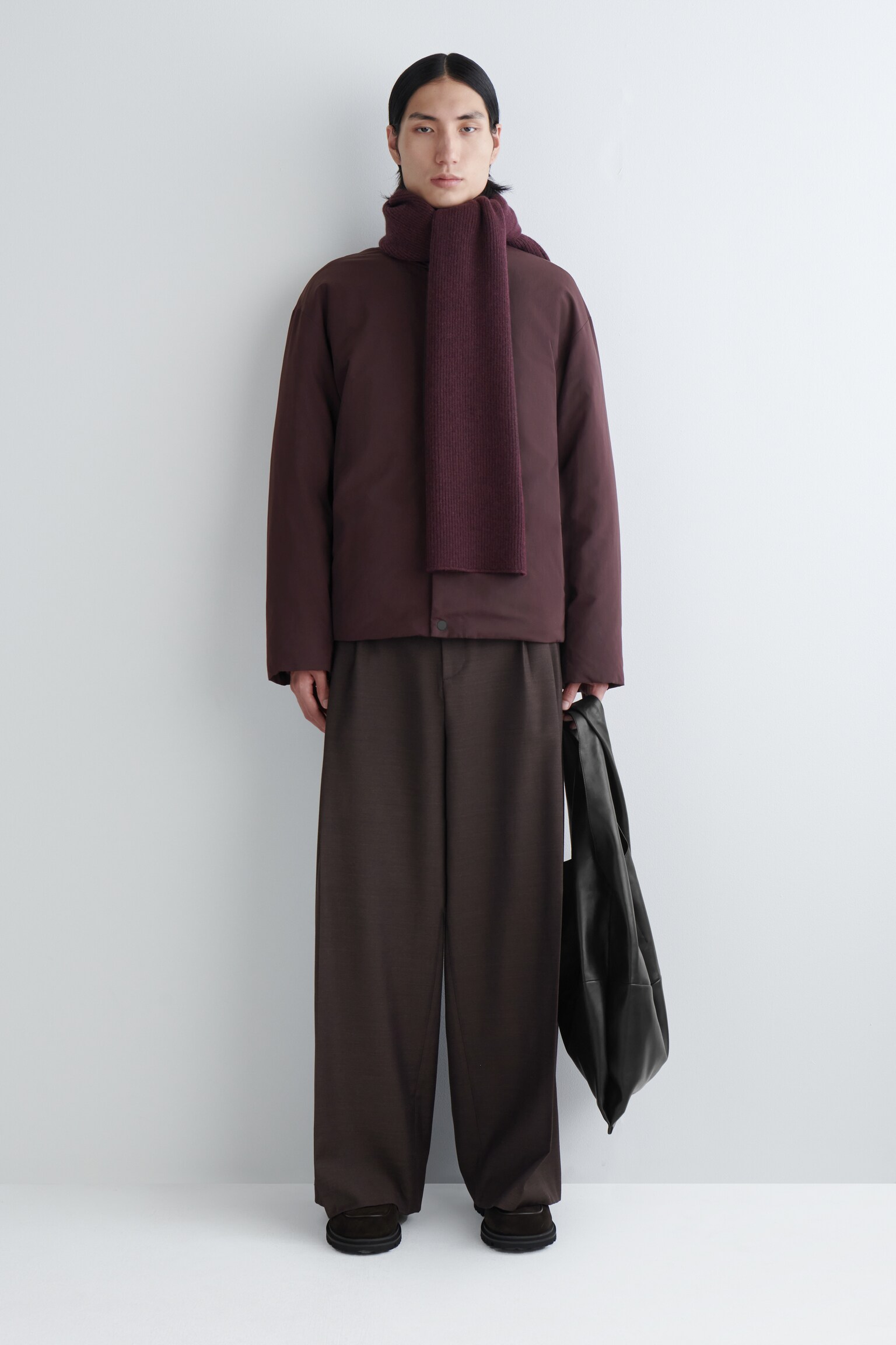 SCIARPA IN LANA E CASHMERE A COSTE - BORDEAUX MÉLANGE - 3