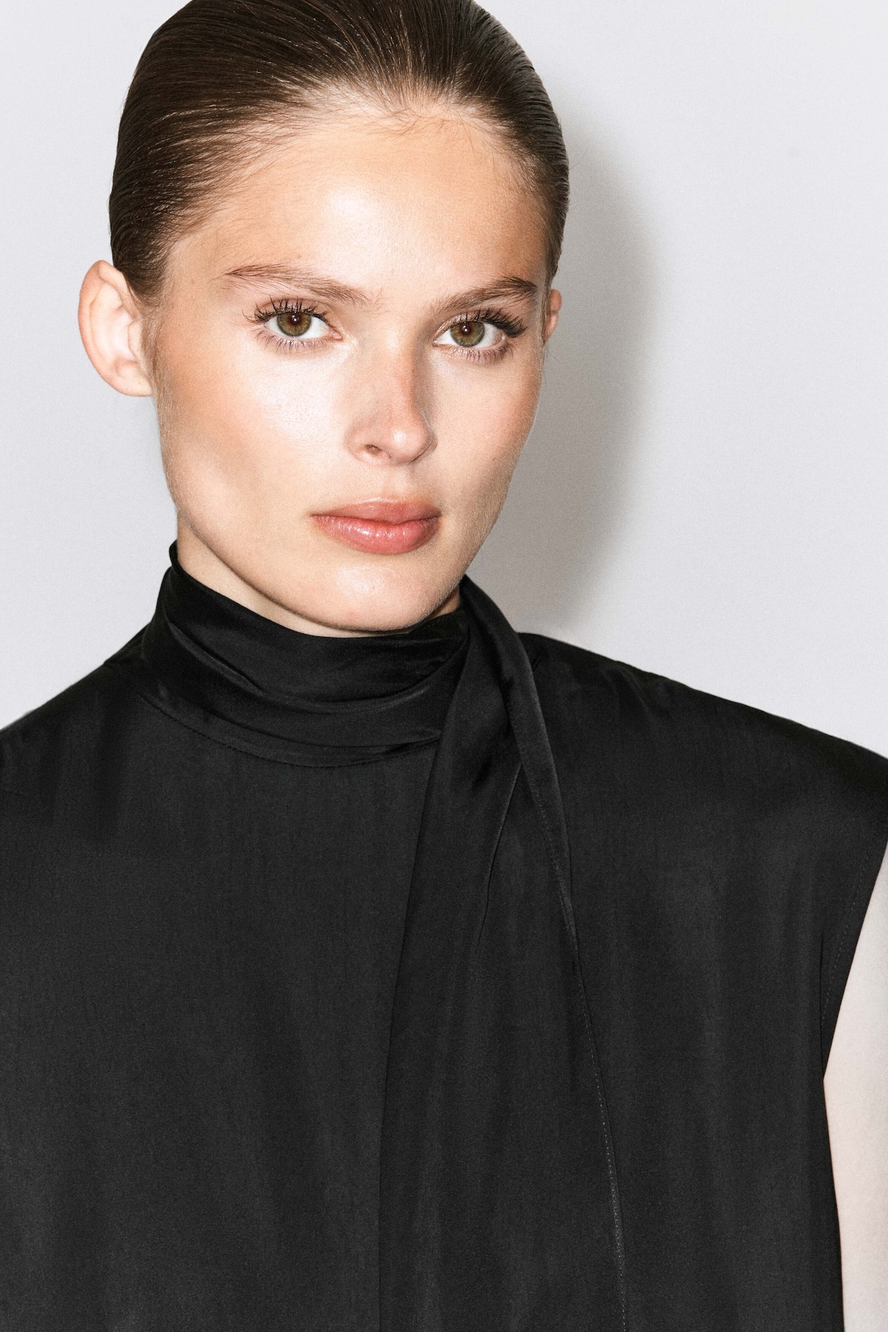 SCARF-DETAIL SATIN MAXI DRESS — CARBON