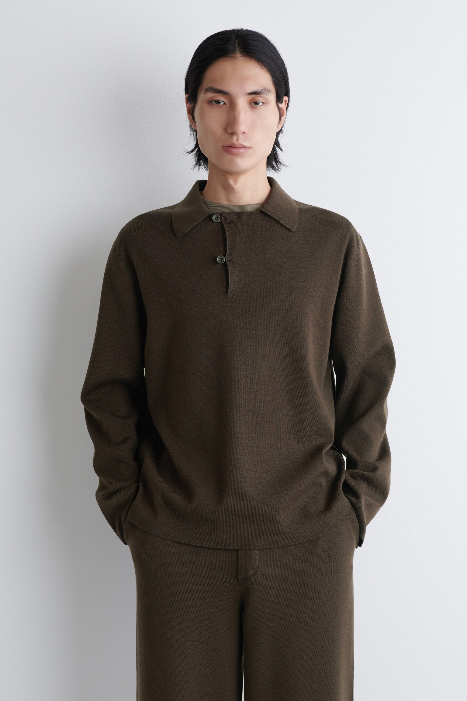 PULL POLO EN LAINE - BRUN FONCÉ - 1