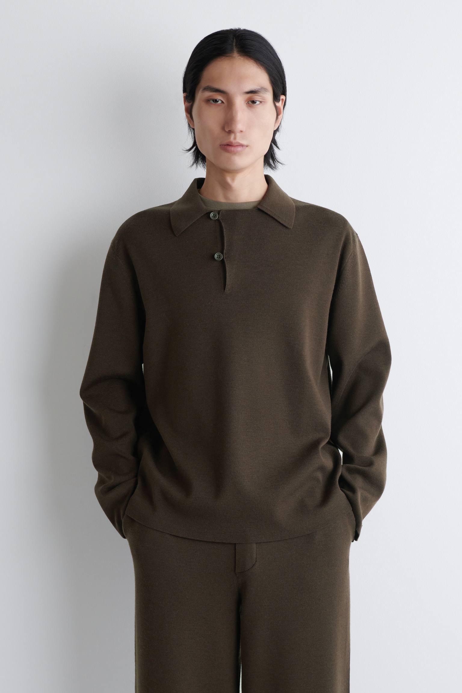 PULL POLO EN LAINE - BRUN FONCÉ