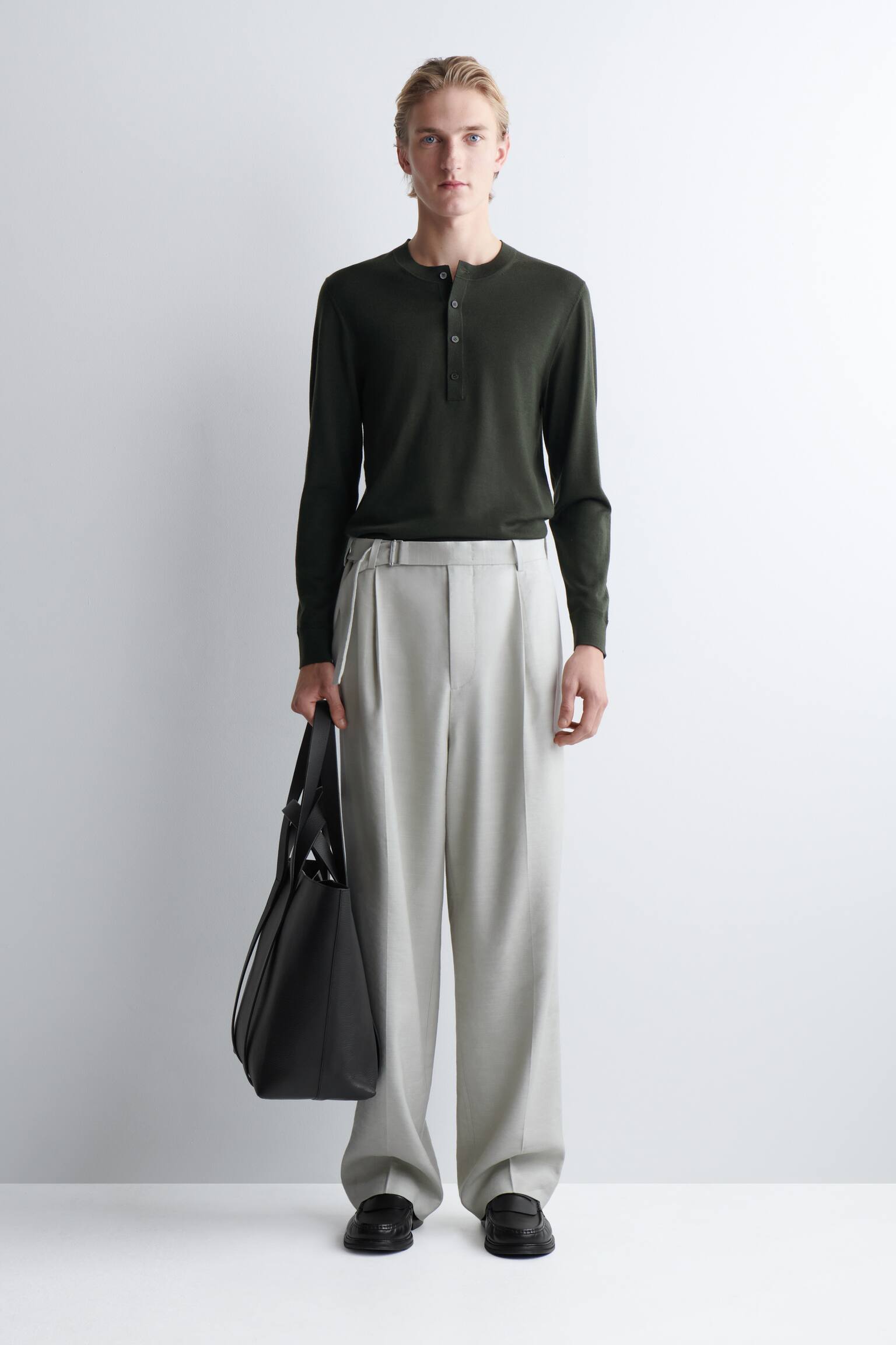 MAGLIA HENLEY SLIM IN LANA MERINO - VERDE SCURO/NERO - 5