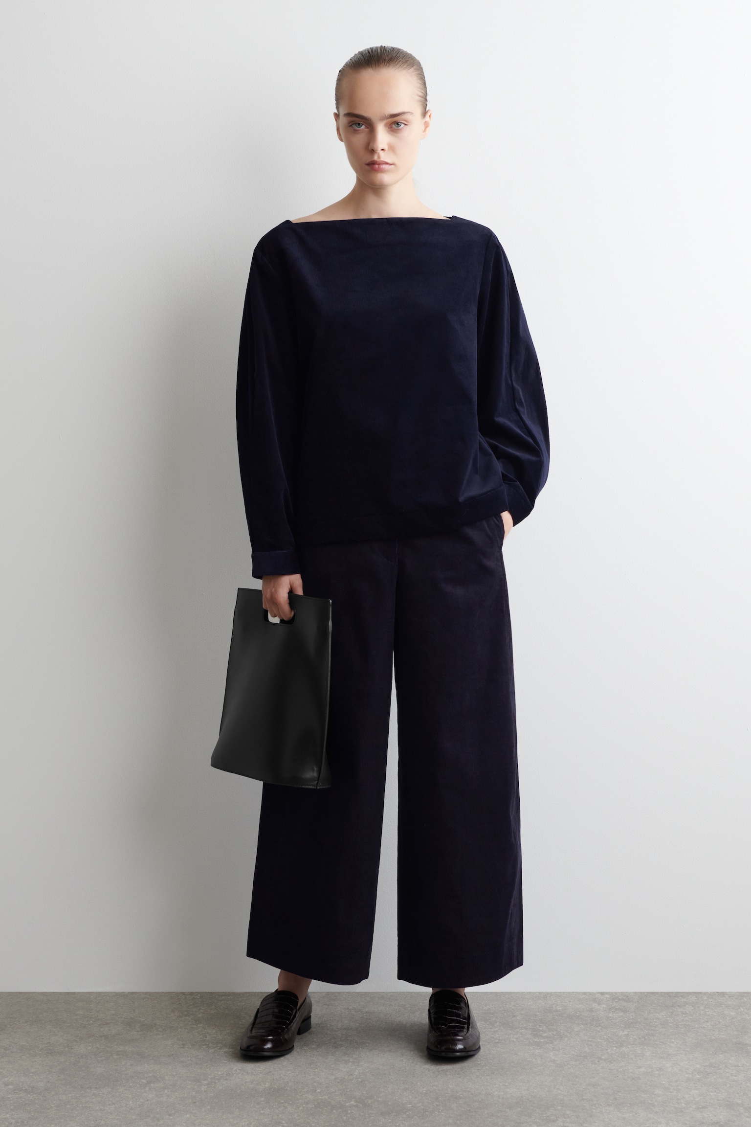 STRAIGHT-NECK CORDUROY TOP - BLU NAVY - 3