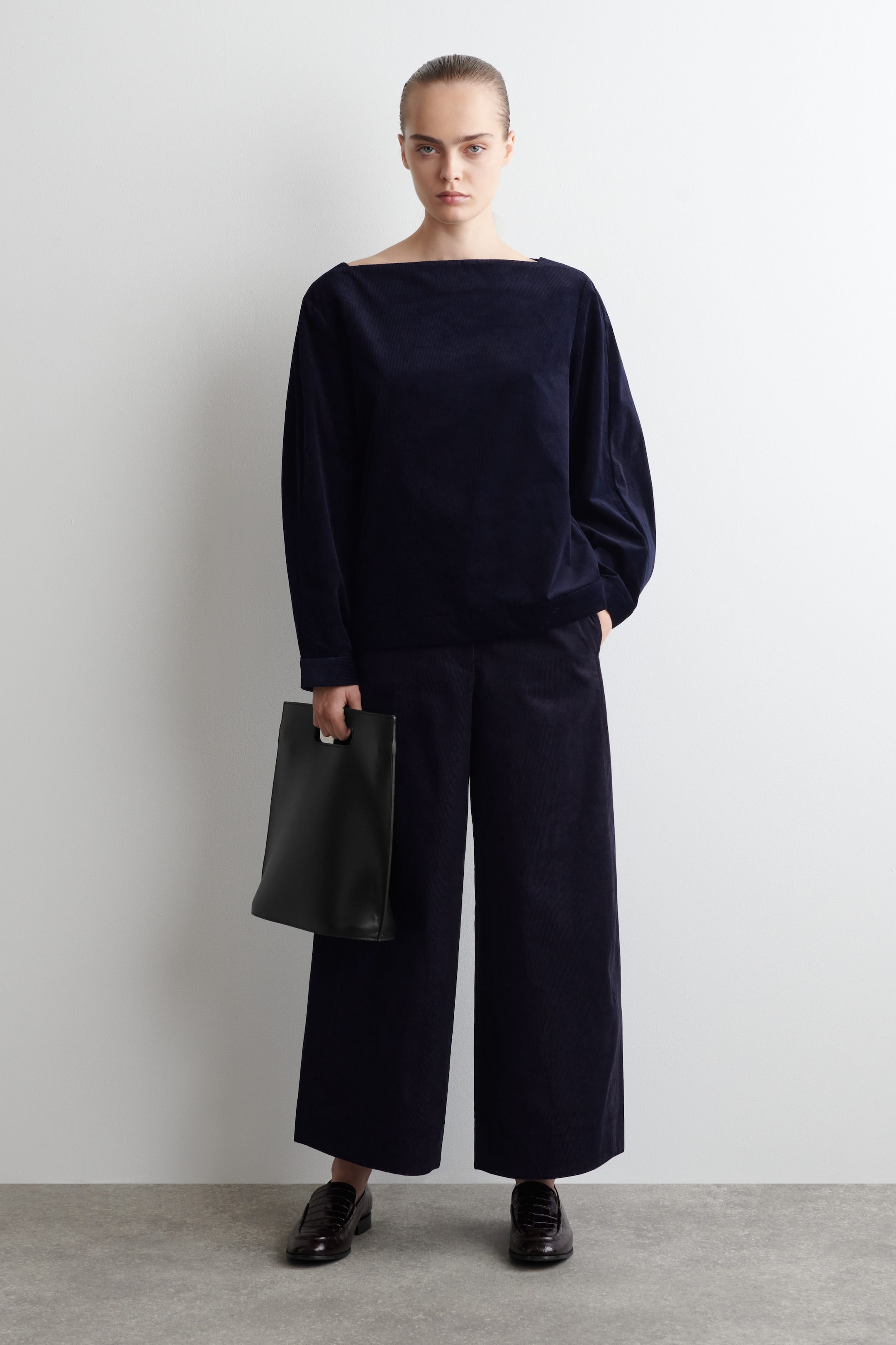 STRAIGHT-NECK CORDUROY TOP - NAVY | COS US