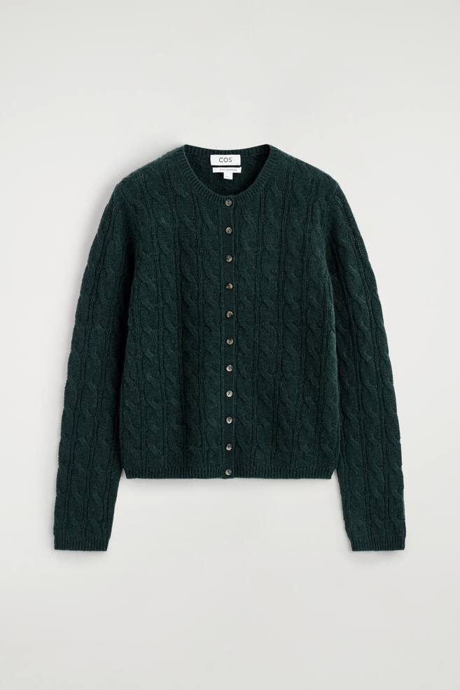 CARDIGAN EN MAILLE TORSADÉE DE PUR CACHEMIRE - VERT FONCÉ/IVOIRE - 1