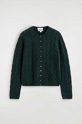 CABLE-KNIT PURE CASHMERE CARDIGAN — DARK GREEN 7