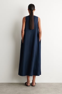 A-LINE LINEN-BLEND MAXI DRESS — NAVY 4