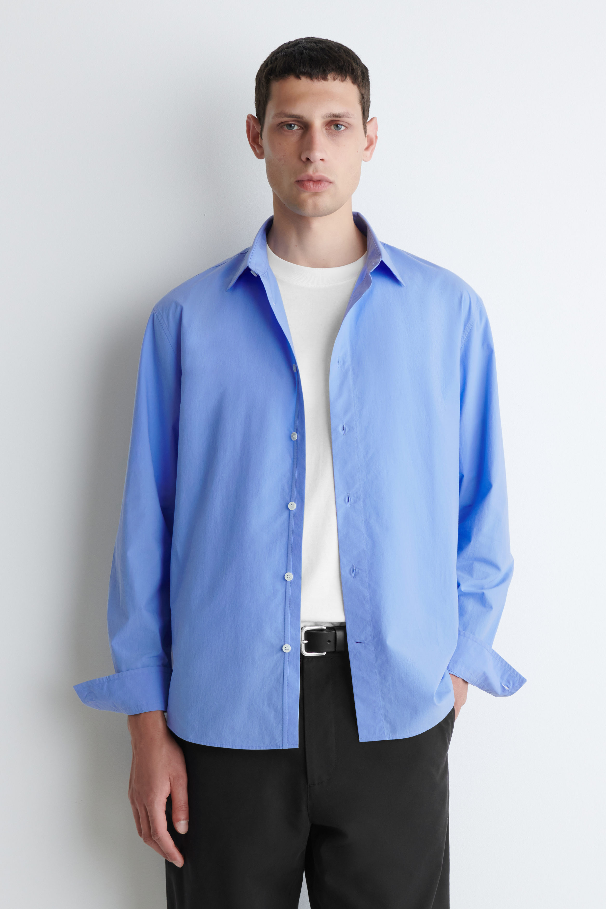 ★MUSINSA STANDARD★ Relaxed Cotton Tencel Pigment Shirt Blu Mélange Solid Cotton TENCEL™ Lyocell Shirt - Eton