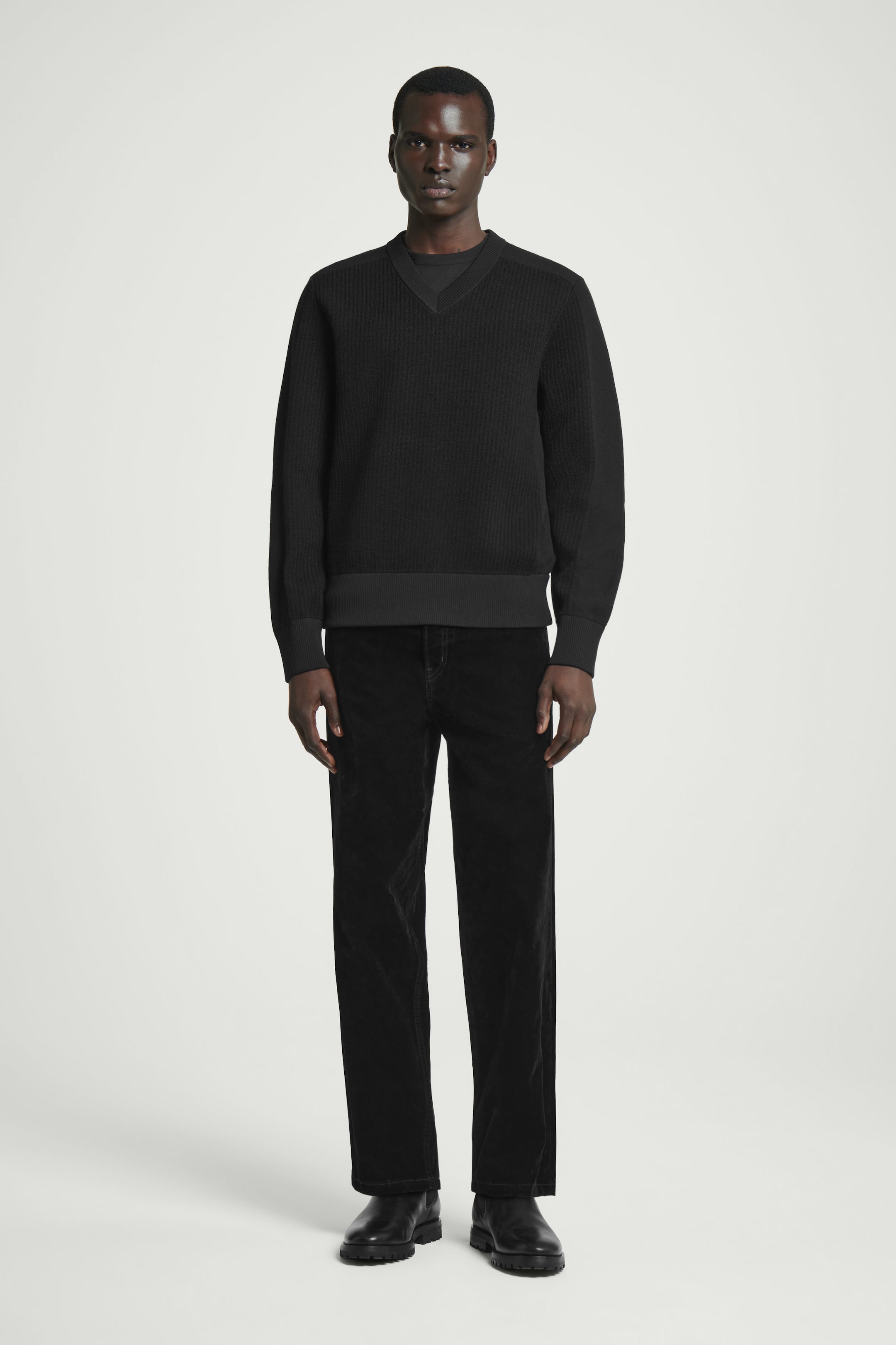 PANELED WOOL V-NECK SWEATER