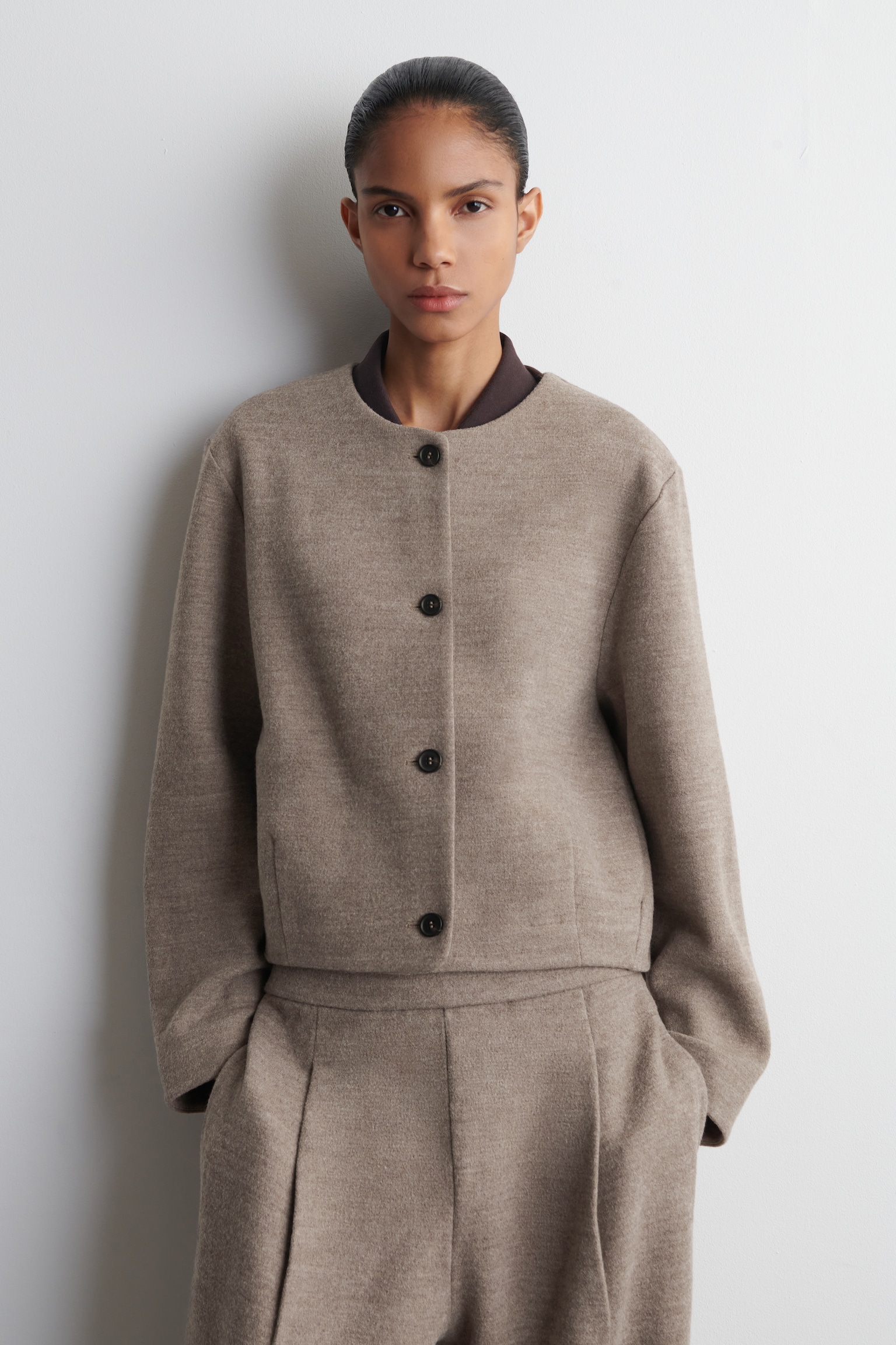 BOILED-WOOL CARDIGAN - BEIGE MÉLANGE - 1