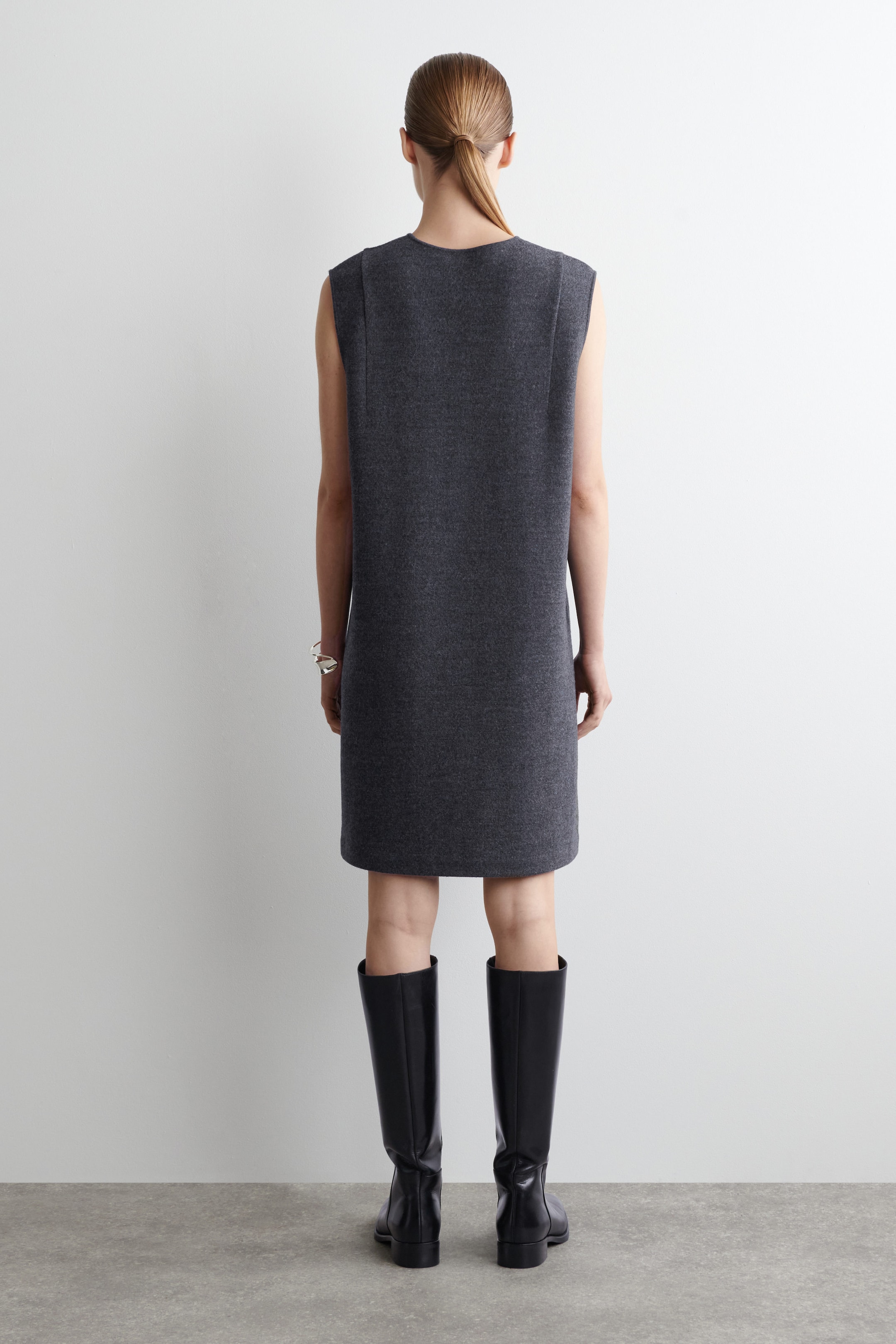 BOILED WOOL V-NECK MINI DRESS